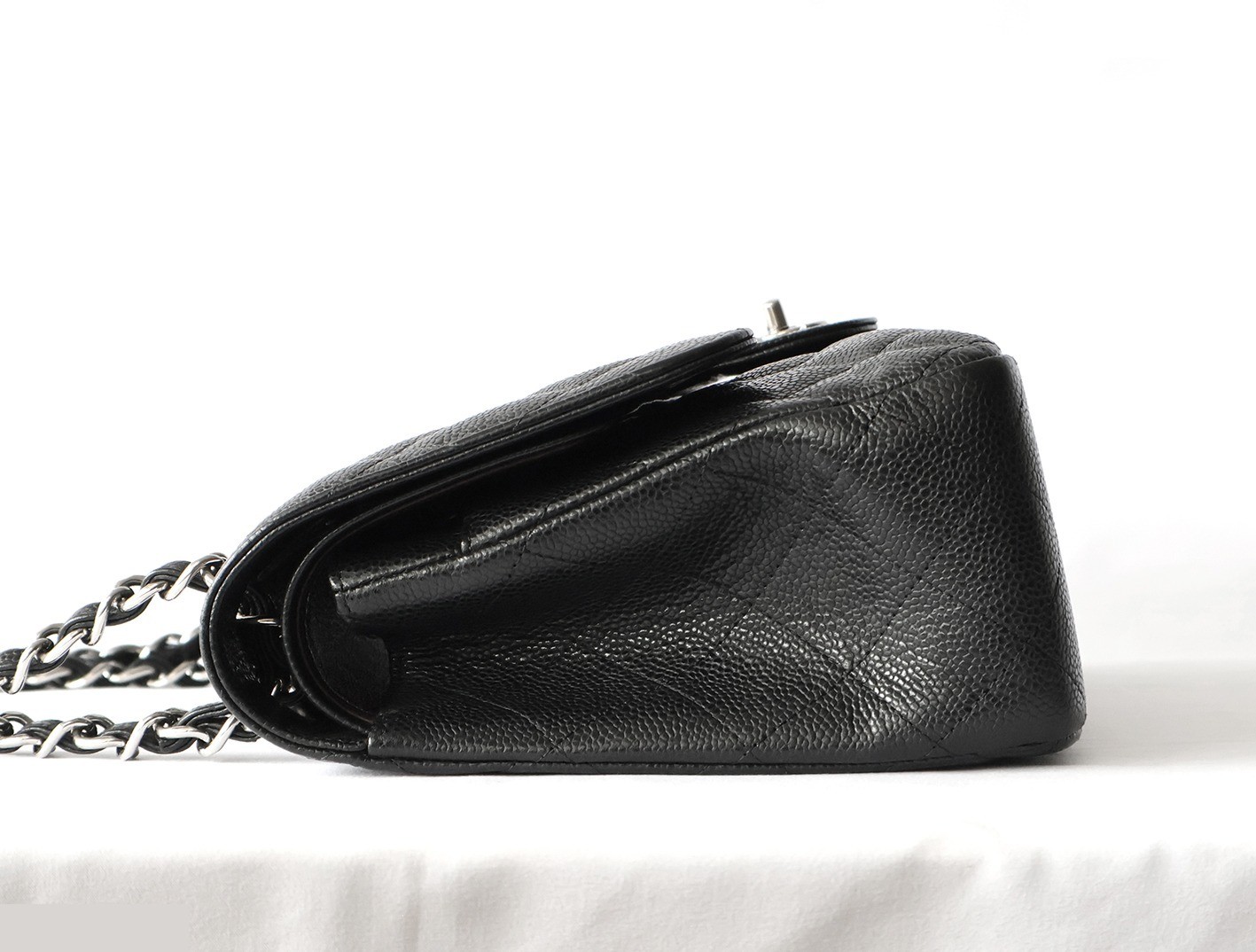 Caviar Skin Large Matelassé 30 Double Flap Double Chain Shoulder Bag, Black — view 6