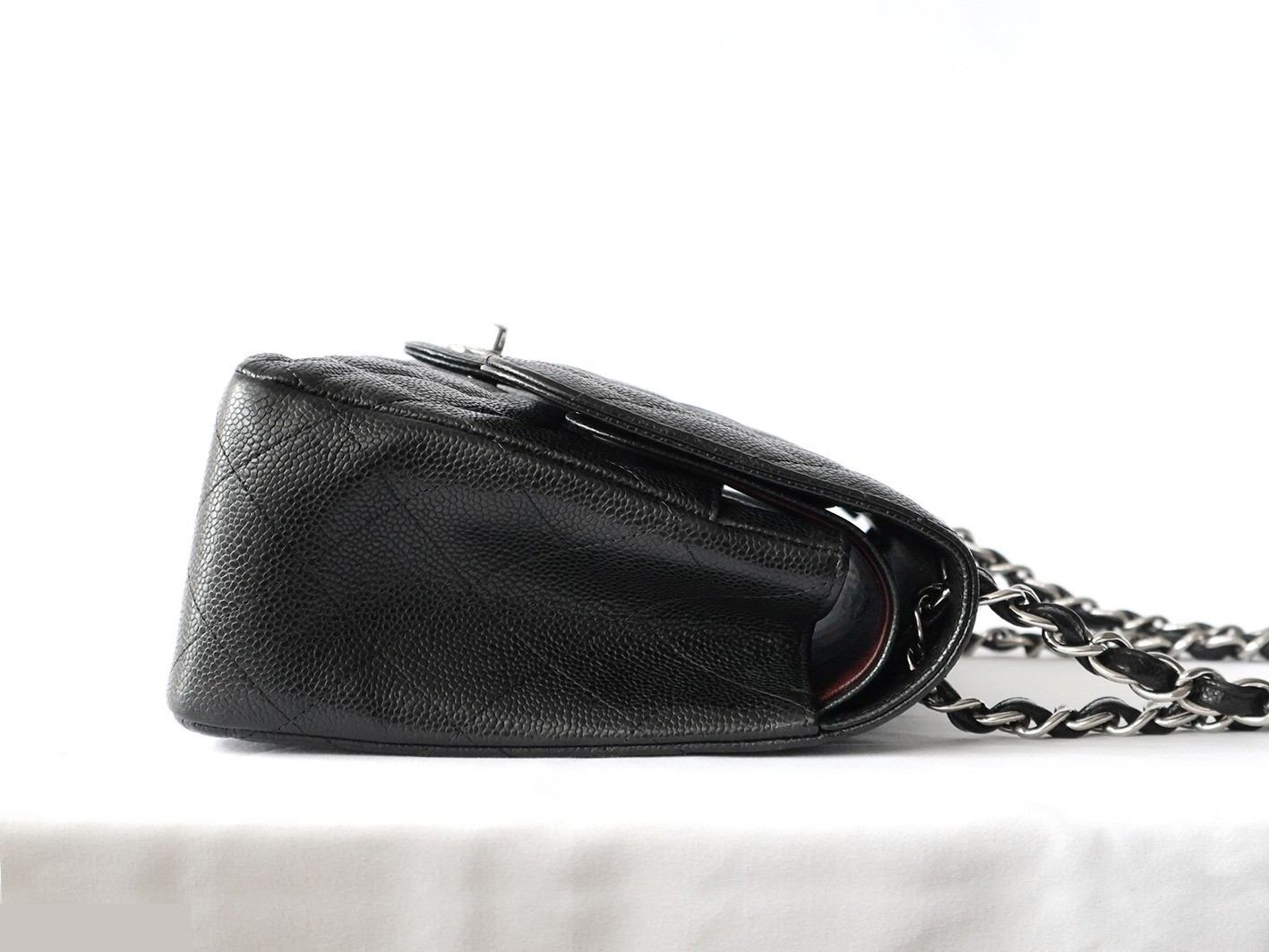 Caviar Skin Large Matelassé 30 Double Flap Double Chain Shoulder Bag, Black — view 7