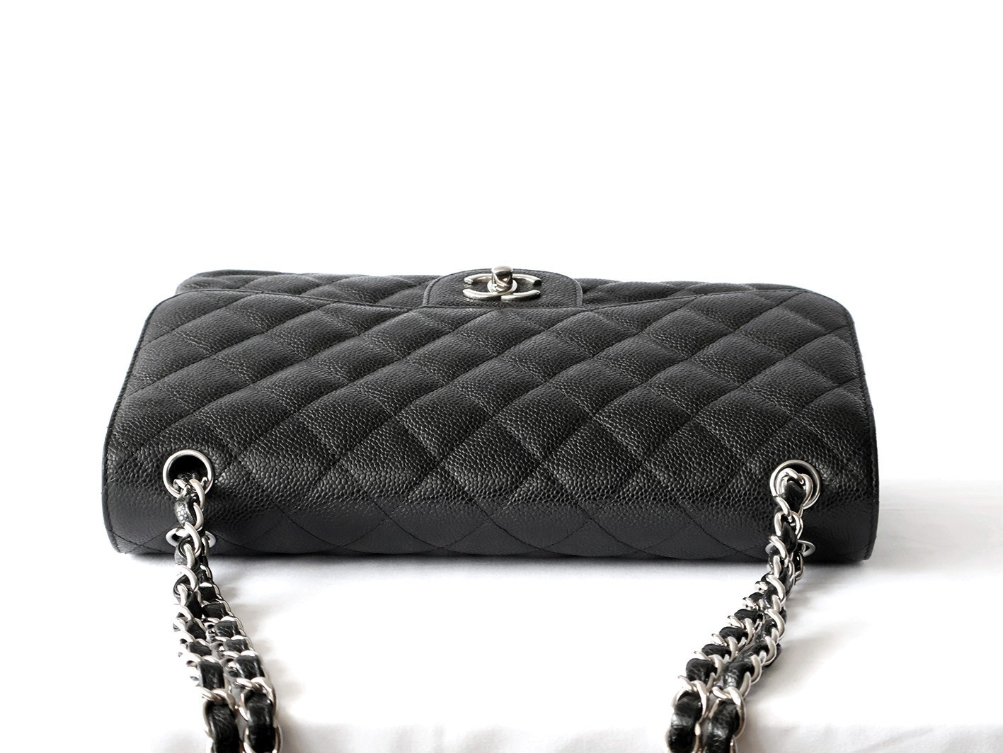 Caviar Skin Large Matelassé 30 Double Flap Double Chain Shoulder Bag, Black — view 8