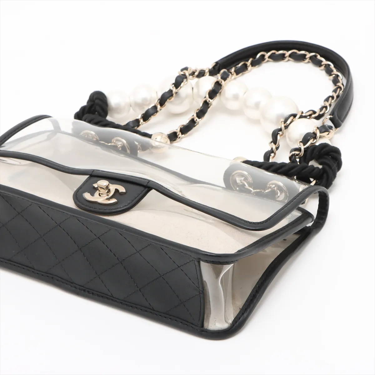 Cocomark Vinyl x Leather Single Flap Double Chain Bag Pearl Clear Gold Hardware 27149646 27th Series — view 3