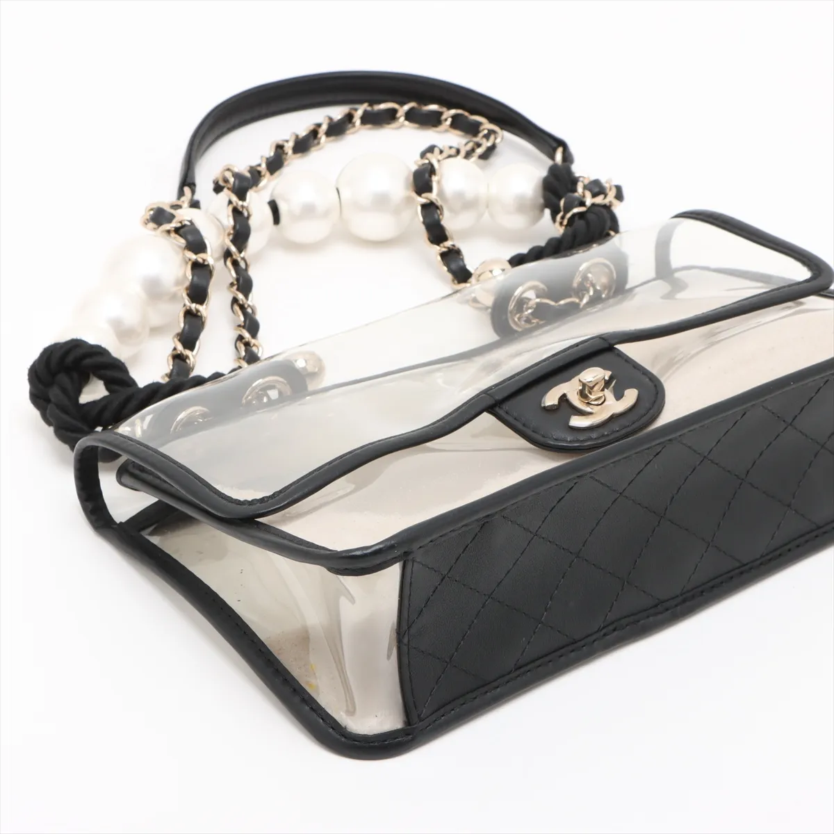 Cocomark Vinyl x Leather Single Flap Double Chain Bag Pearl Clear Gold Hardware 27149646 27th Series — view 4