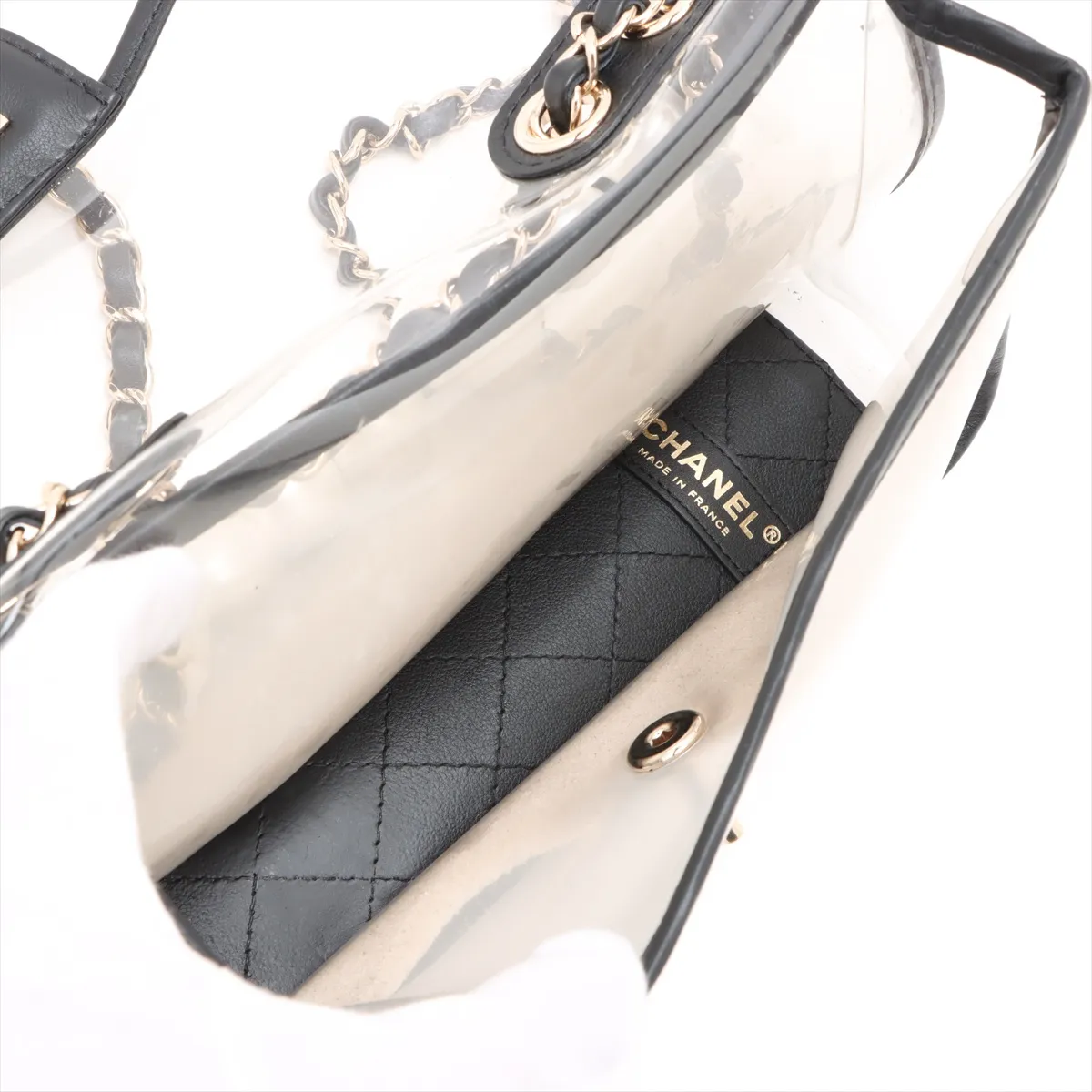Cocomark Vinyl x Leather Single Flap Double Chain Bag Pearl Clear Gold Hardware 27149646 27th Series — view 6