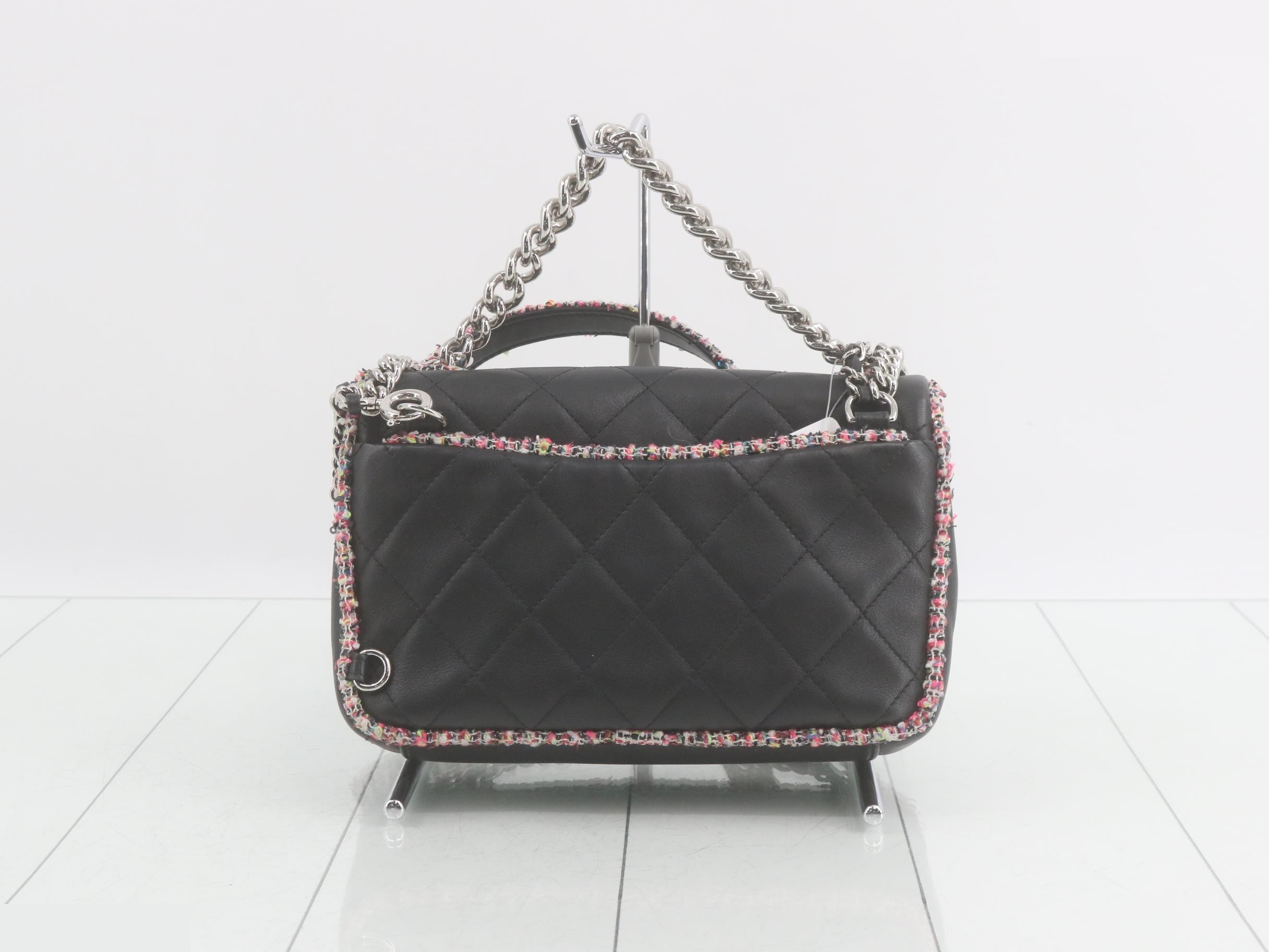 Matelassé Lambskin Tweed Shoulder Bag, Black — view 2