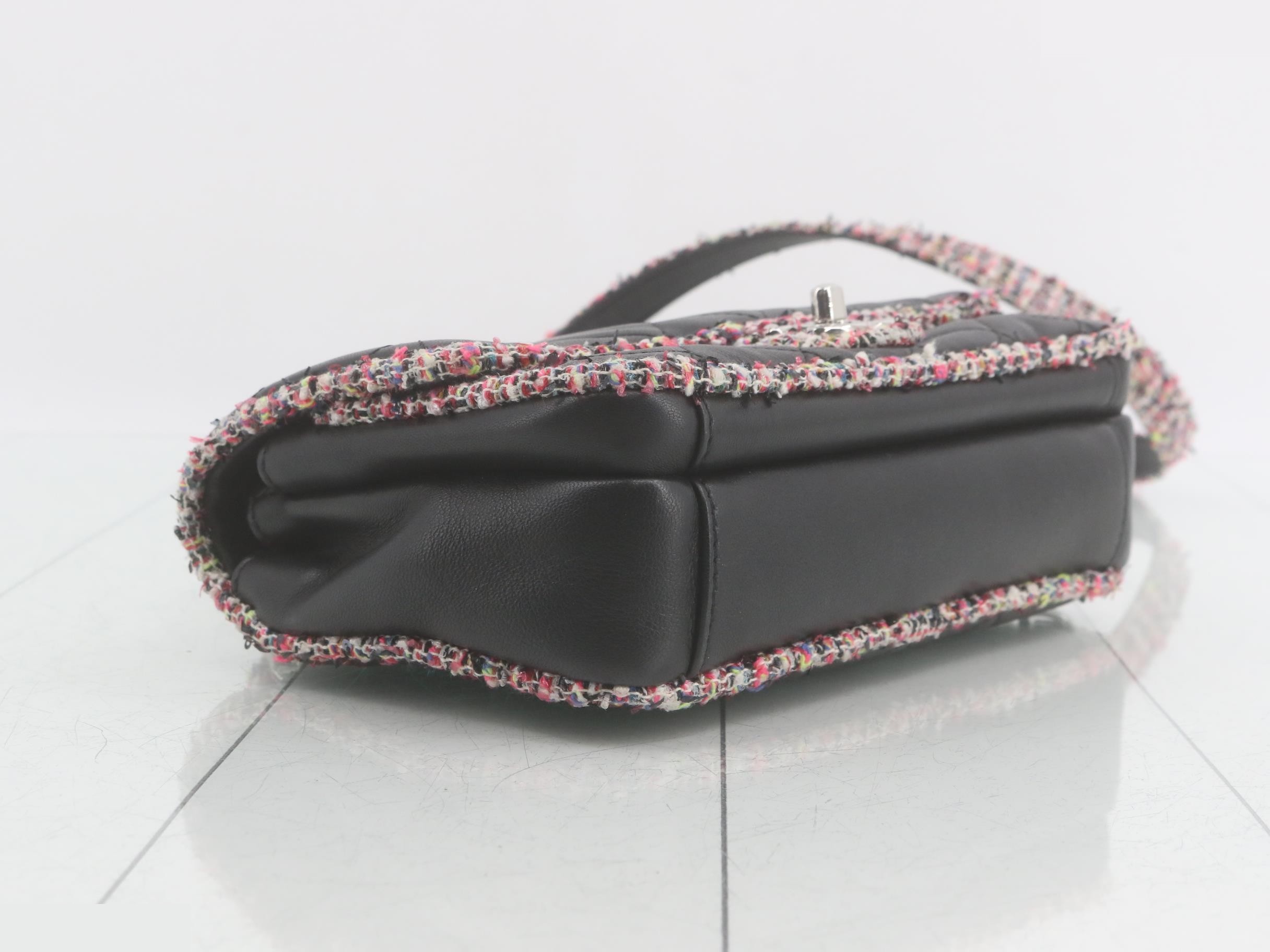 Matelassé Lambskin Tweed Shoulder Bag, Black — view 5