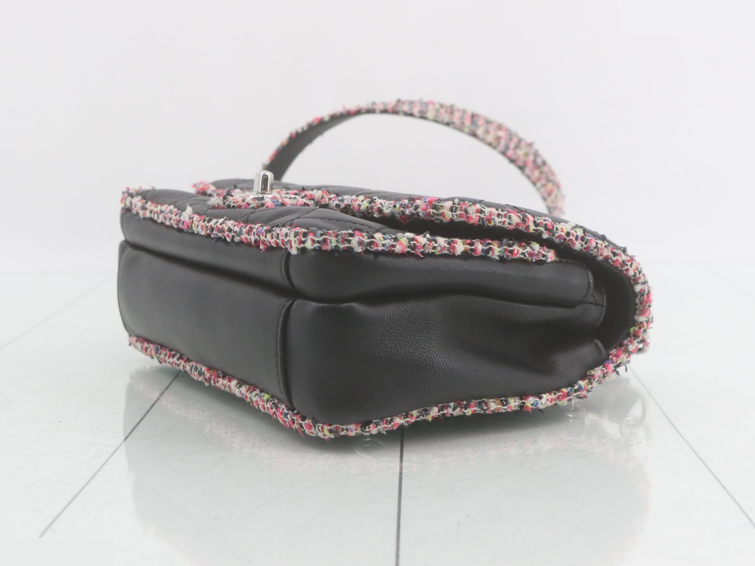 Matelassé Lambskin Tweed Shoulder Bag, Black — view 6