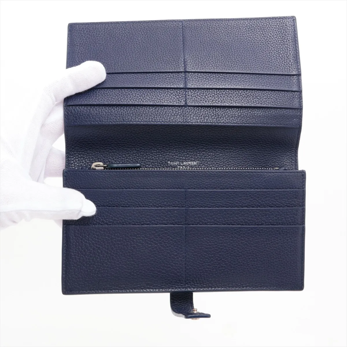 Leather Long Wallet, Blue, MRT535932 — view 3