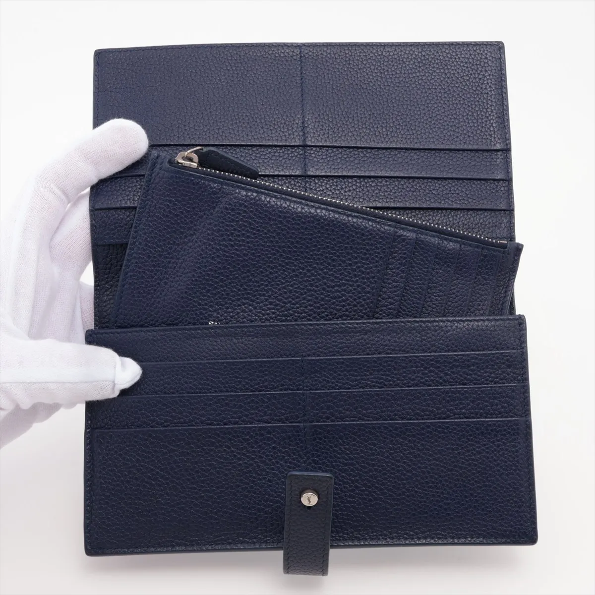 Leather Long Wallet, Blue, MRT535932 — view 4