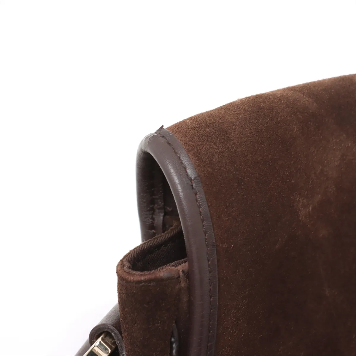Sherry Line Suede x Leather Shoulder Bag Brown 145844 — view 9