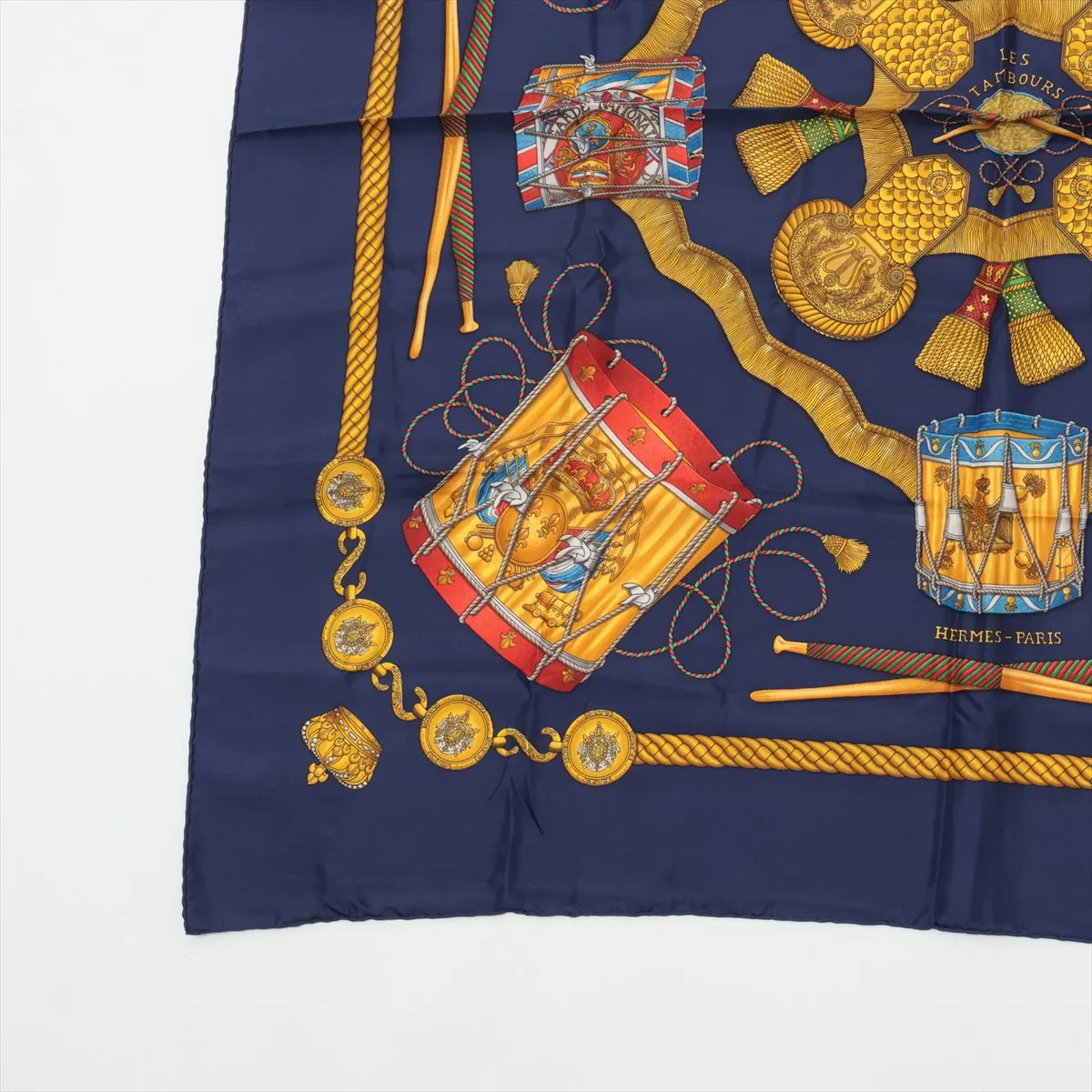 Carre 90 LES TAMBOURS Drum Scarf, Silk, Navy, — view 5