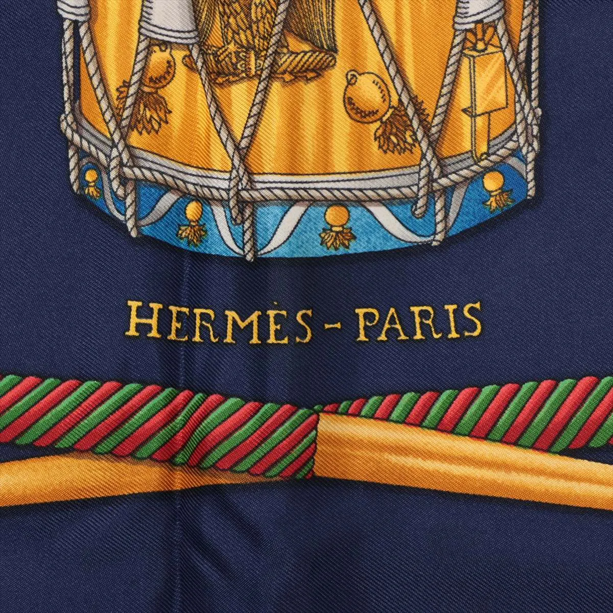 Carre 90 LES TAMBOURS Drum Scarf, Silk, Navy, — view 6