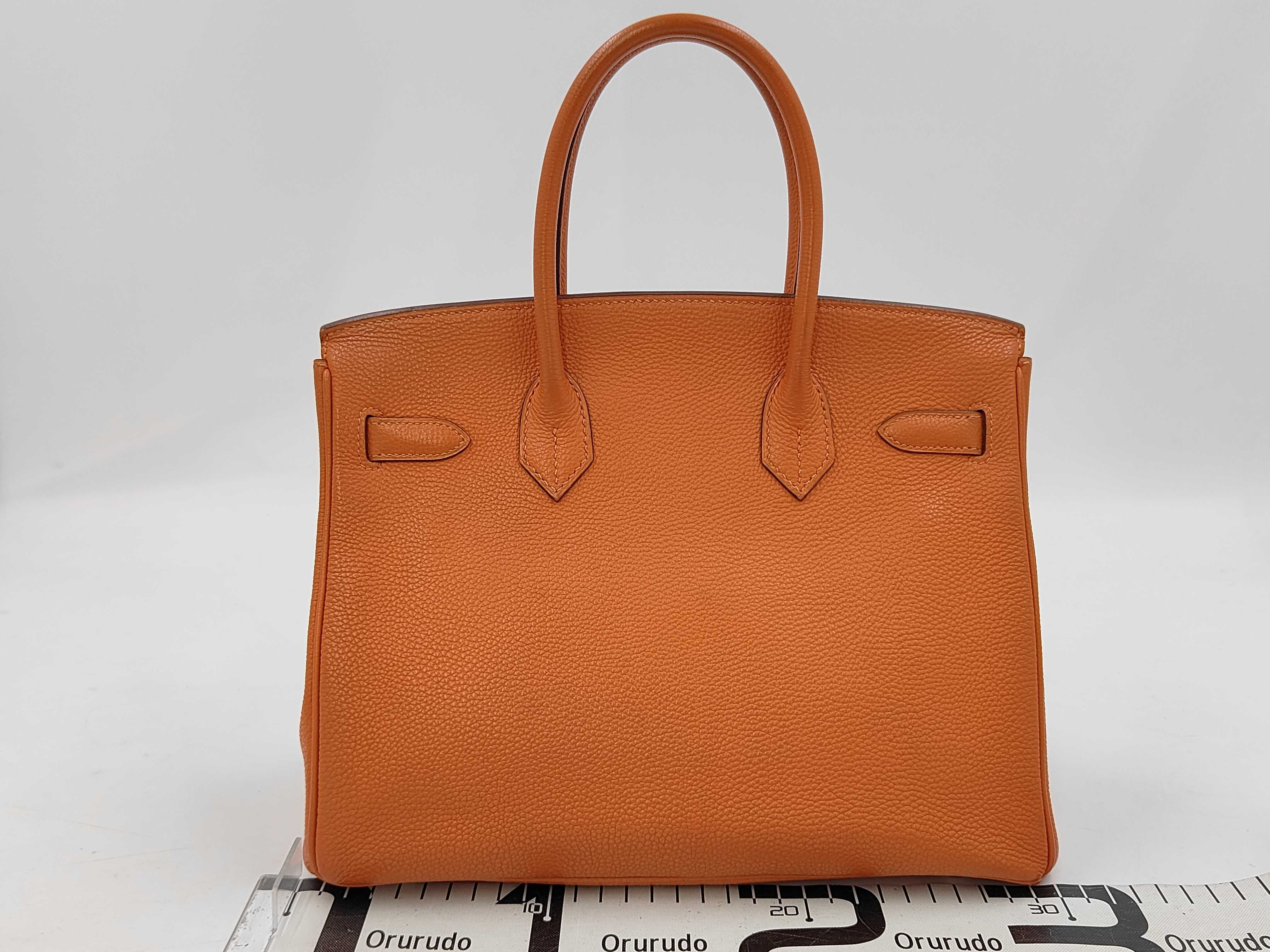 Birkin 30 Togo Orange Handbag with Silver Hardware ( J stamp) — view 2