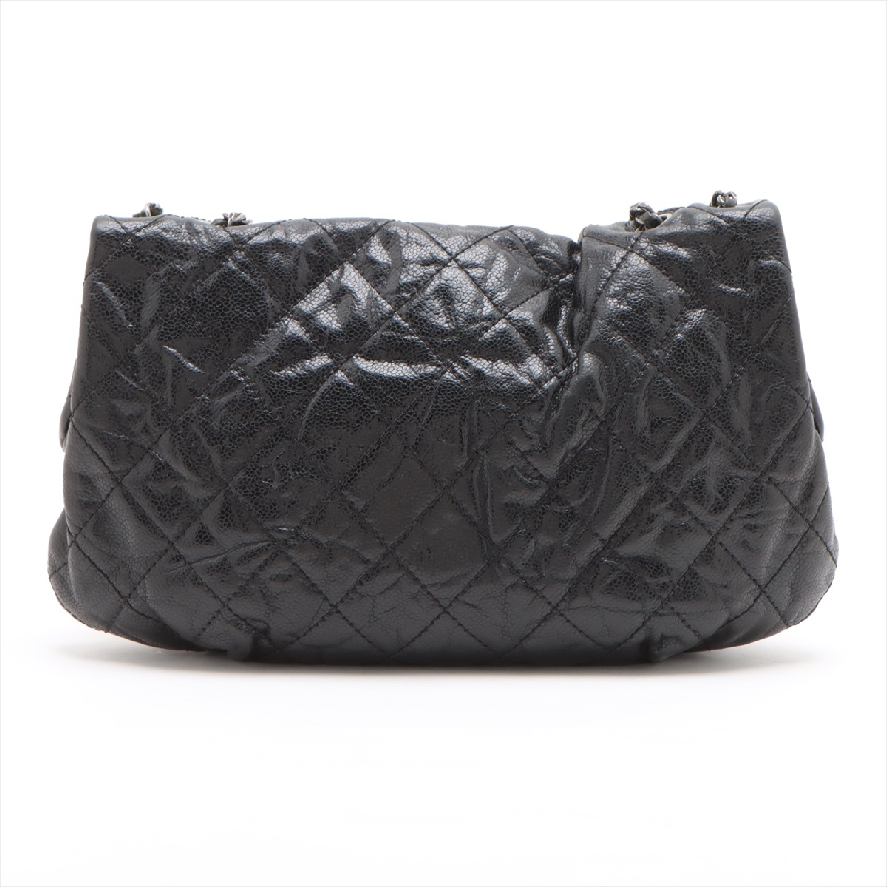 Matelassé Caviar Skin Single Flap Double Chain Bag, Black with Silver Hardware, 17870988 (Serial Number 17-series), Shoulder Bag — view 2
