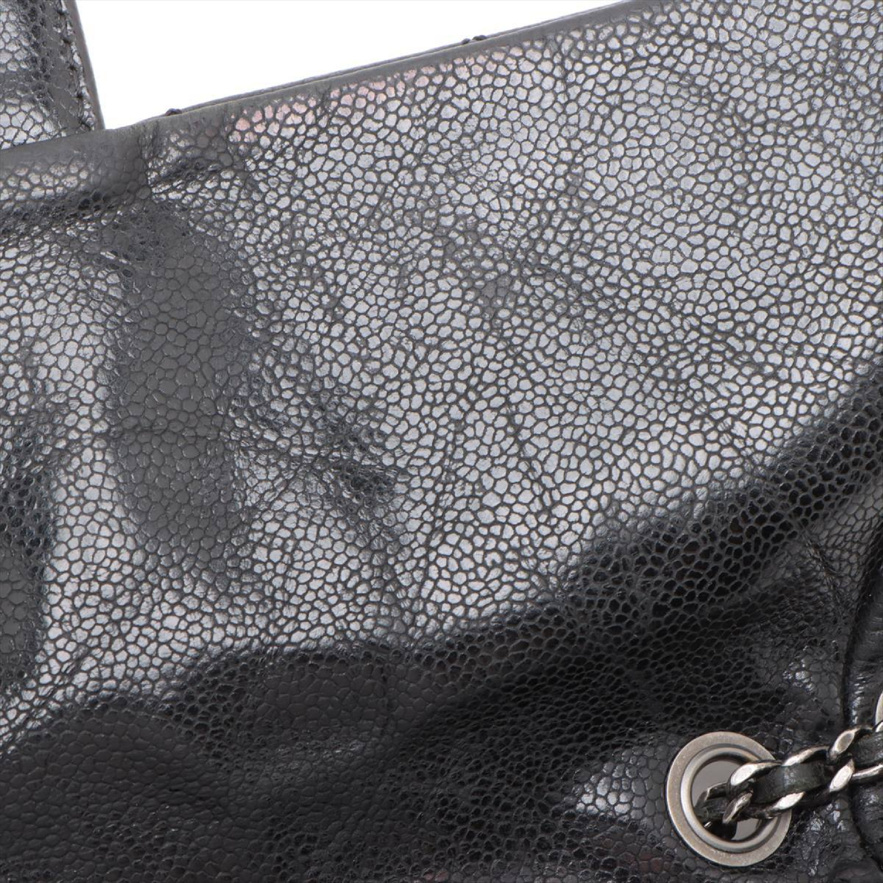 Matelassé Caviar Skin Single Flap Double Chain Bag, Black with Silver Hardware, 17870988 (Serial Number 17-series), Shoulder Bag — view 12