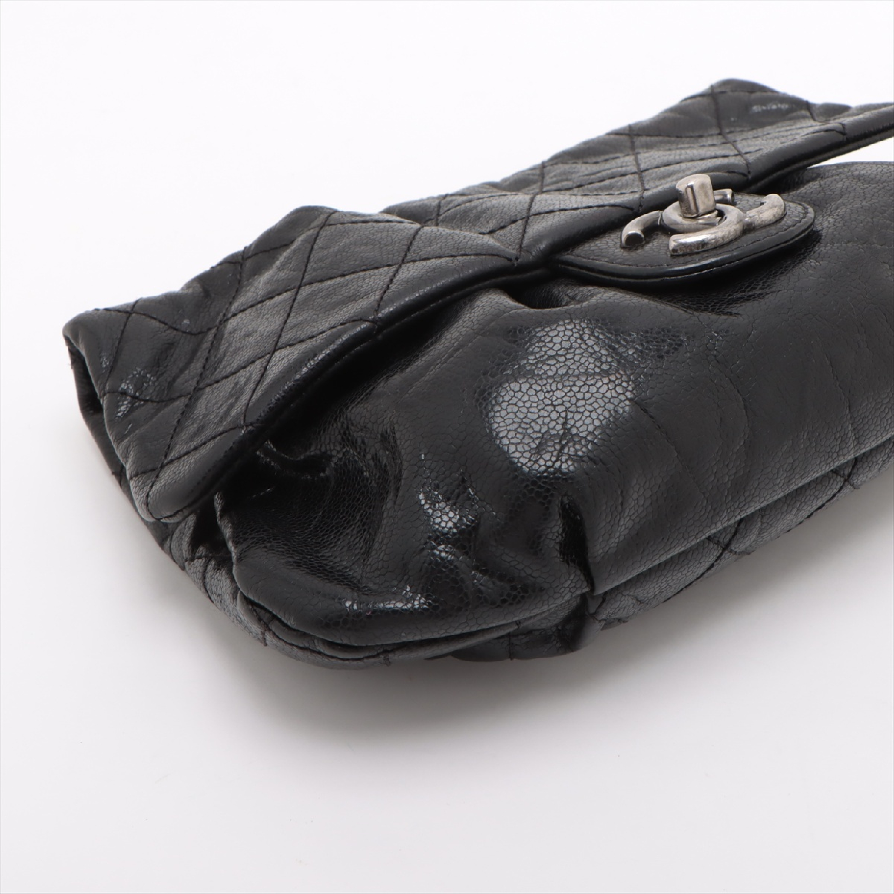 Matelassé Caviar Skin Single Flap Double Chain Bag, Black with Silver Hardware, 17870988 (Serial Number 17-series), Shoulder Bag — view 4