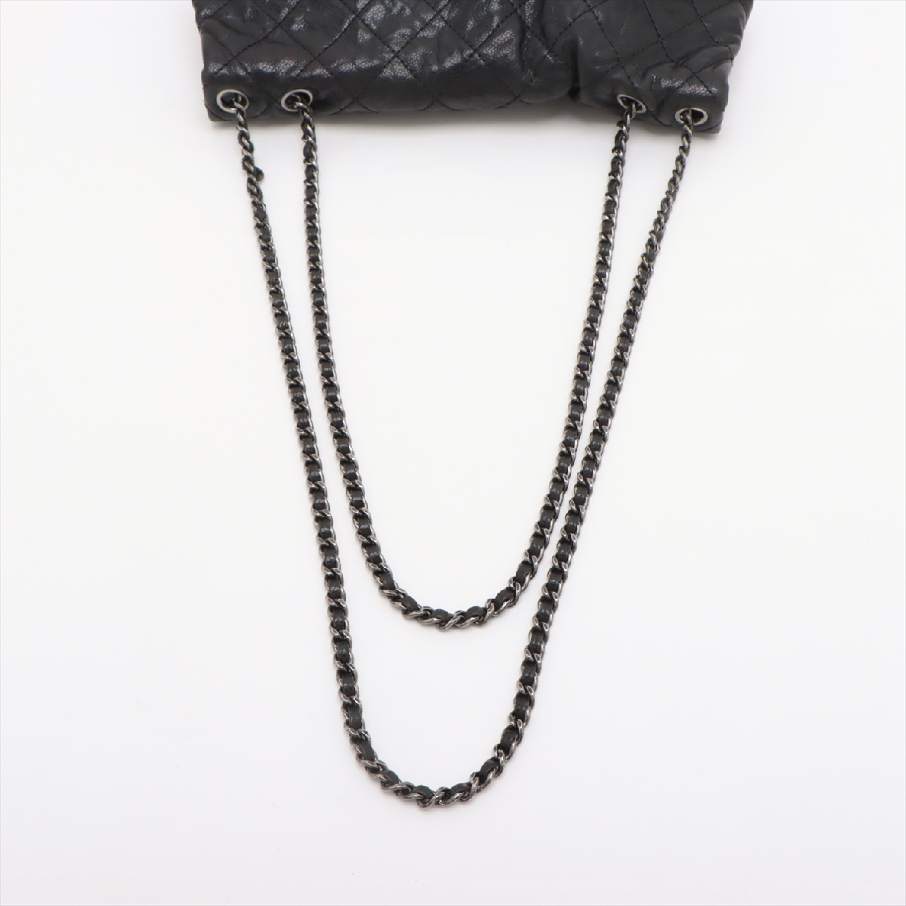 Matelassé Caviar Skin Single Flap Double Chain Bag, Black with Silver Hardware, 17870988 (Serial Number 17-series), Shoulder Bag — view 5