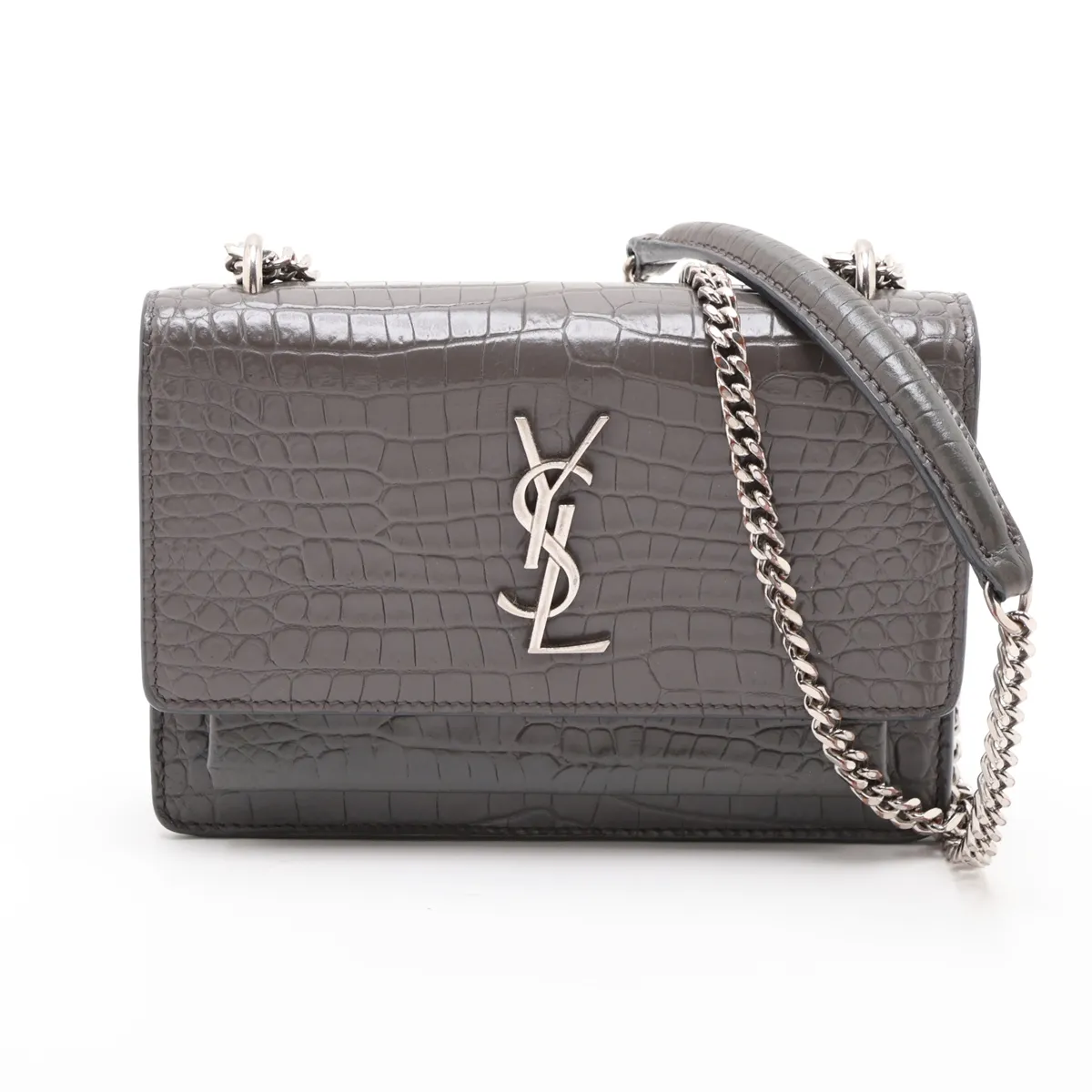 Sunset 452157 Crocodile Embossed Chain Wallet, Gray