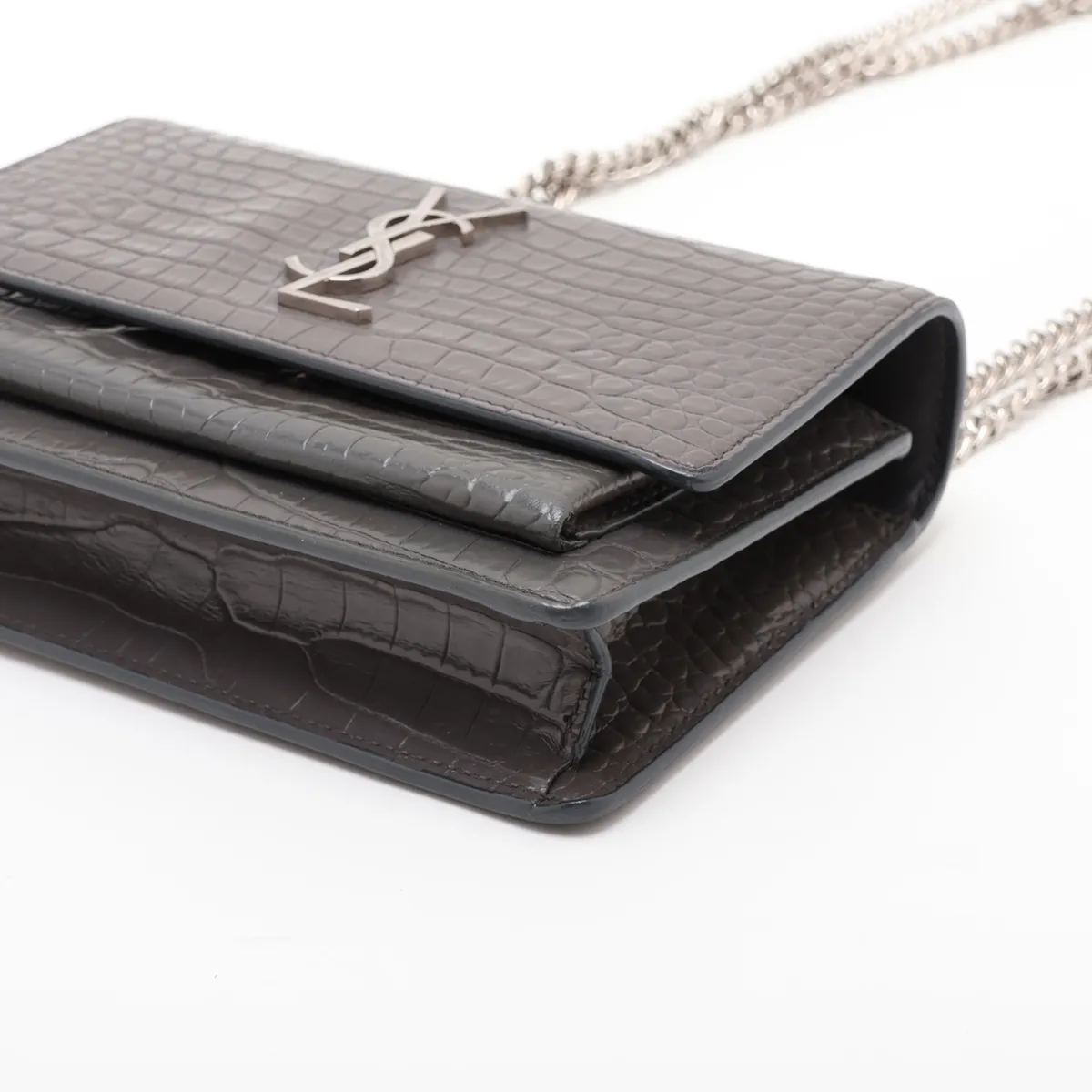 Sunset 452157 Crocodile Embossed Chain Wallet, Gray — view 3
