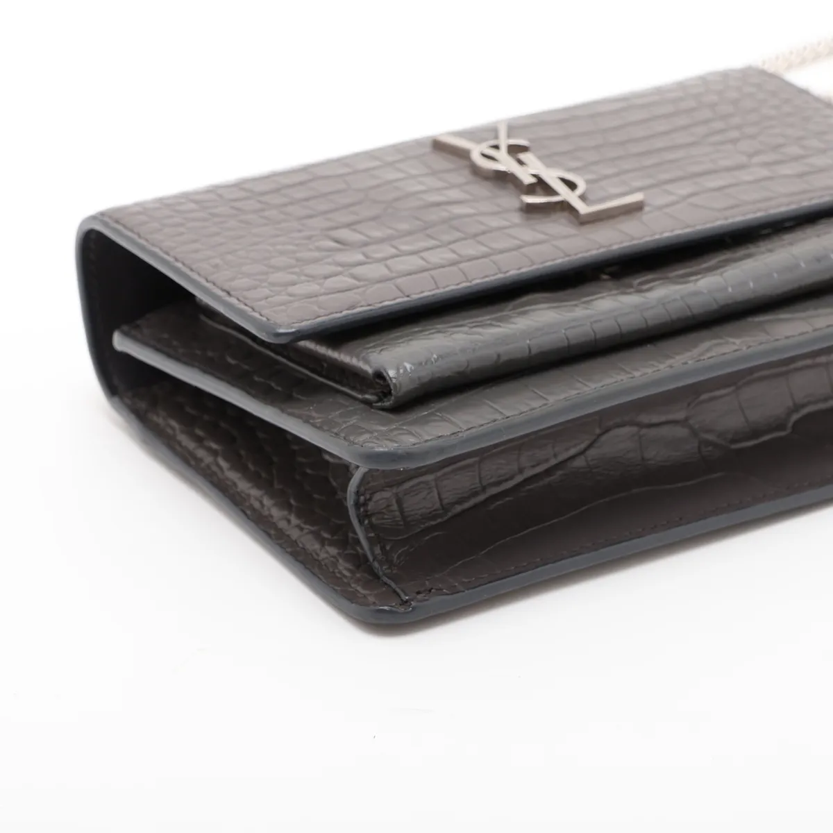 Sunset 452157 Crocodile Embossed Chain Wallet, Gray — view 4