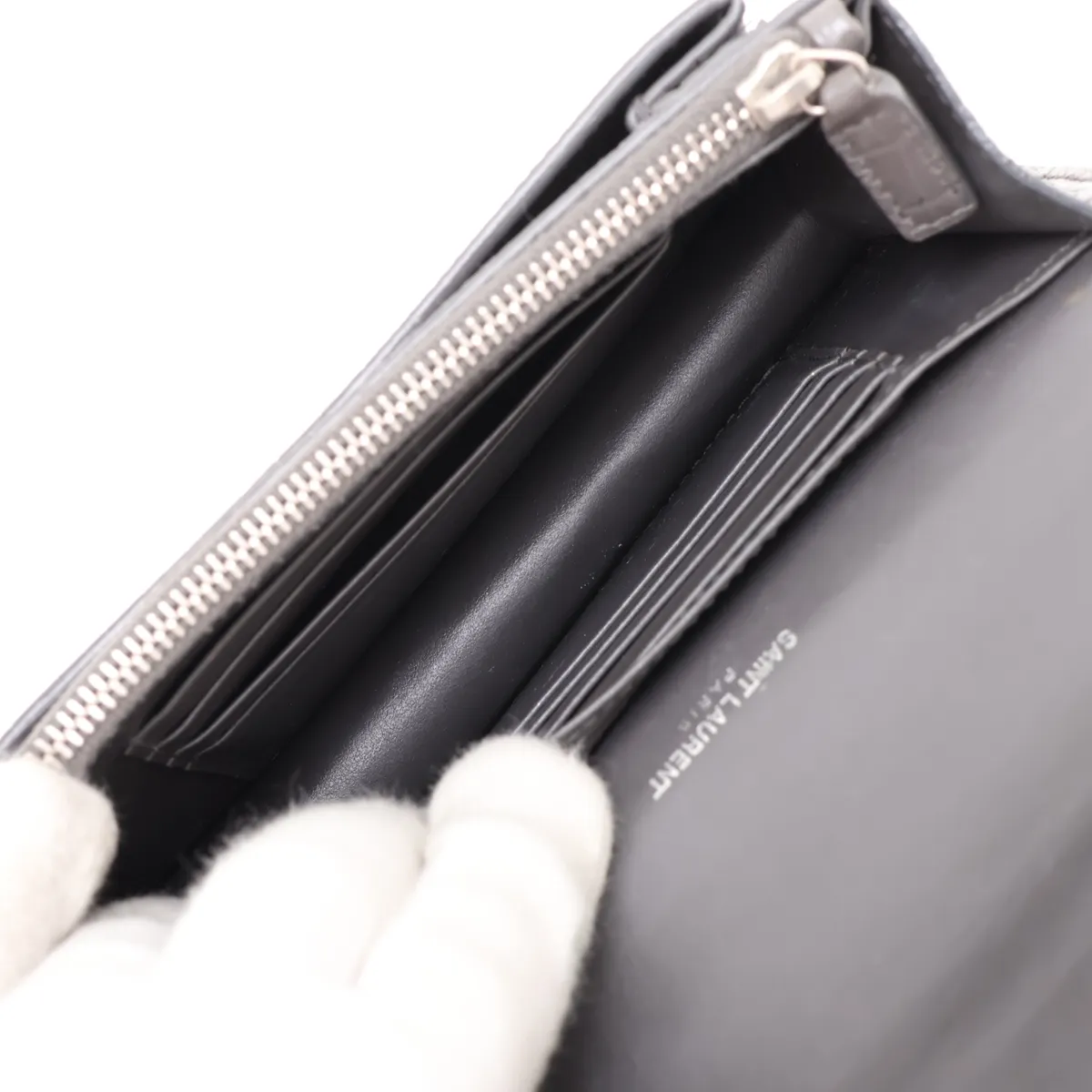 Sunset 452157 Crocodile Embossed Chain Wallet, Gray — view 6