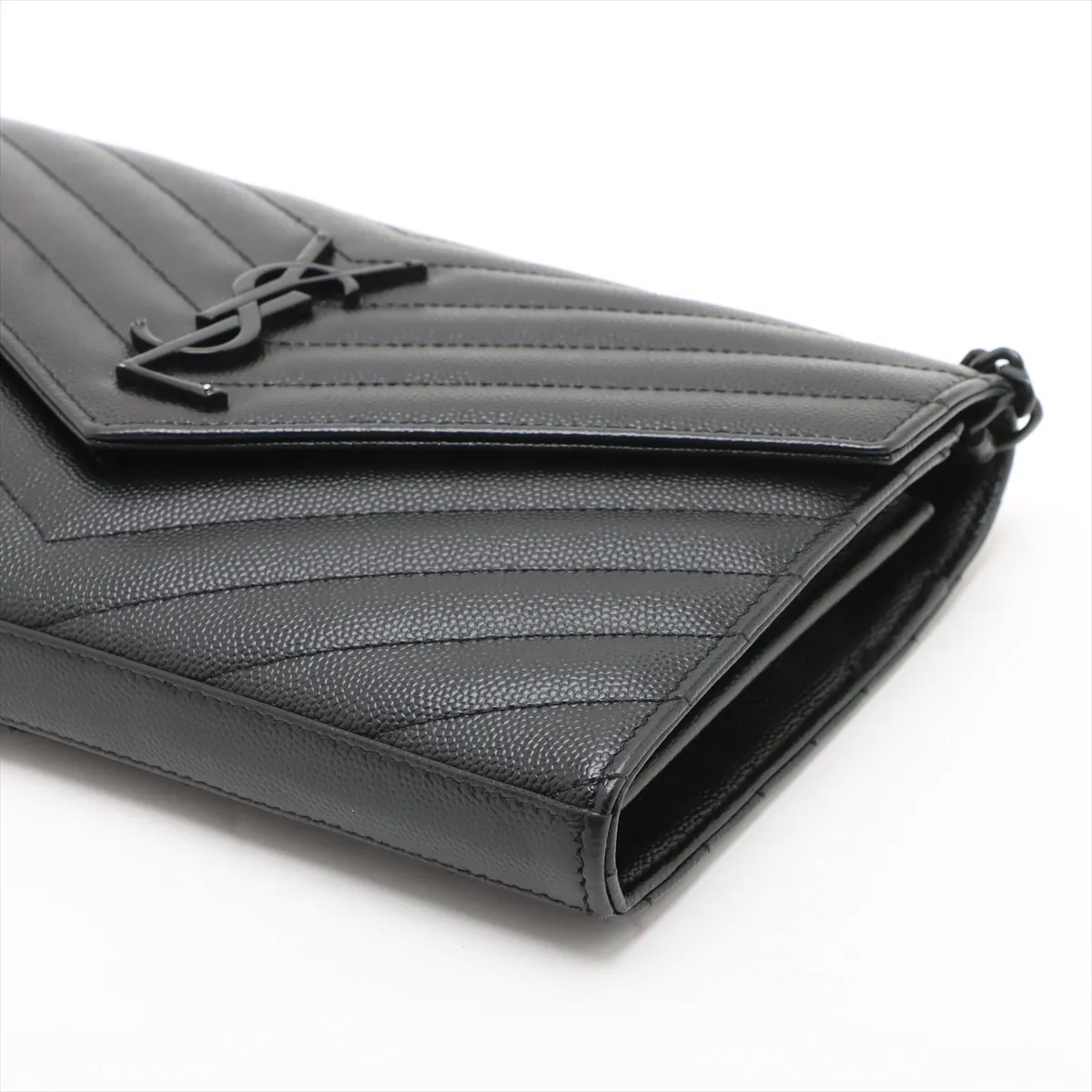 Cassandra Leather Chain Wallet, Black, 377828 — view 3