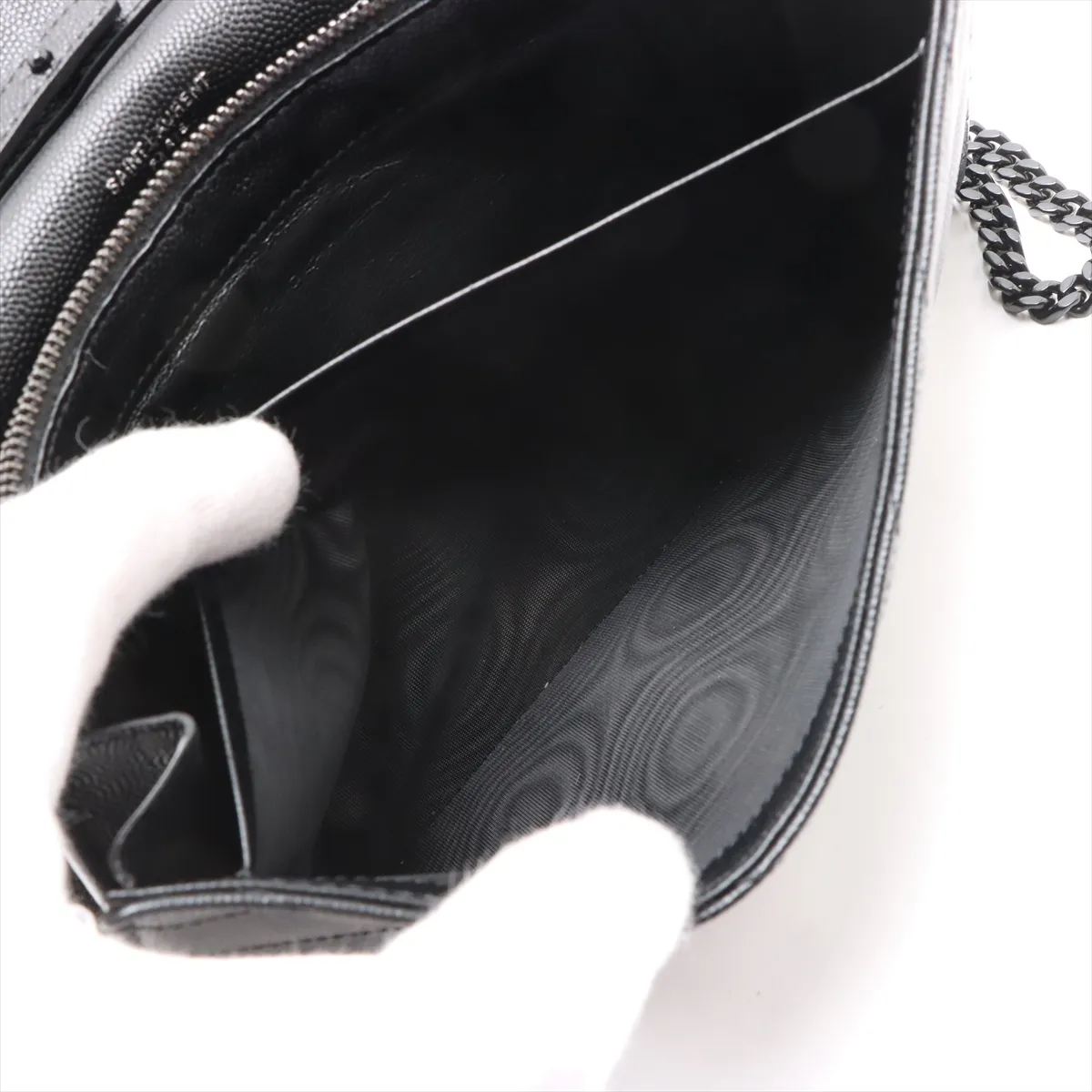 Cassandra Leather Chain Wallet, Black, 377828 — view 7