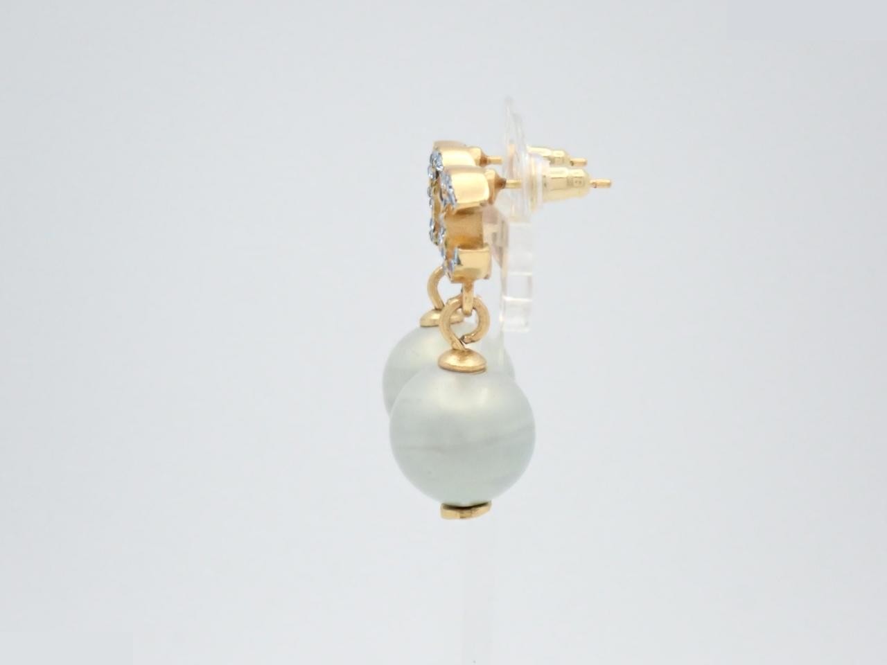 earrings, model 01P, blue stone and pearl, Coco Mark design, 3cm in height. — view 3