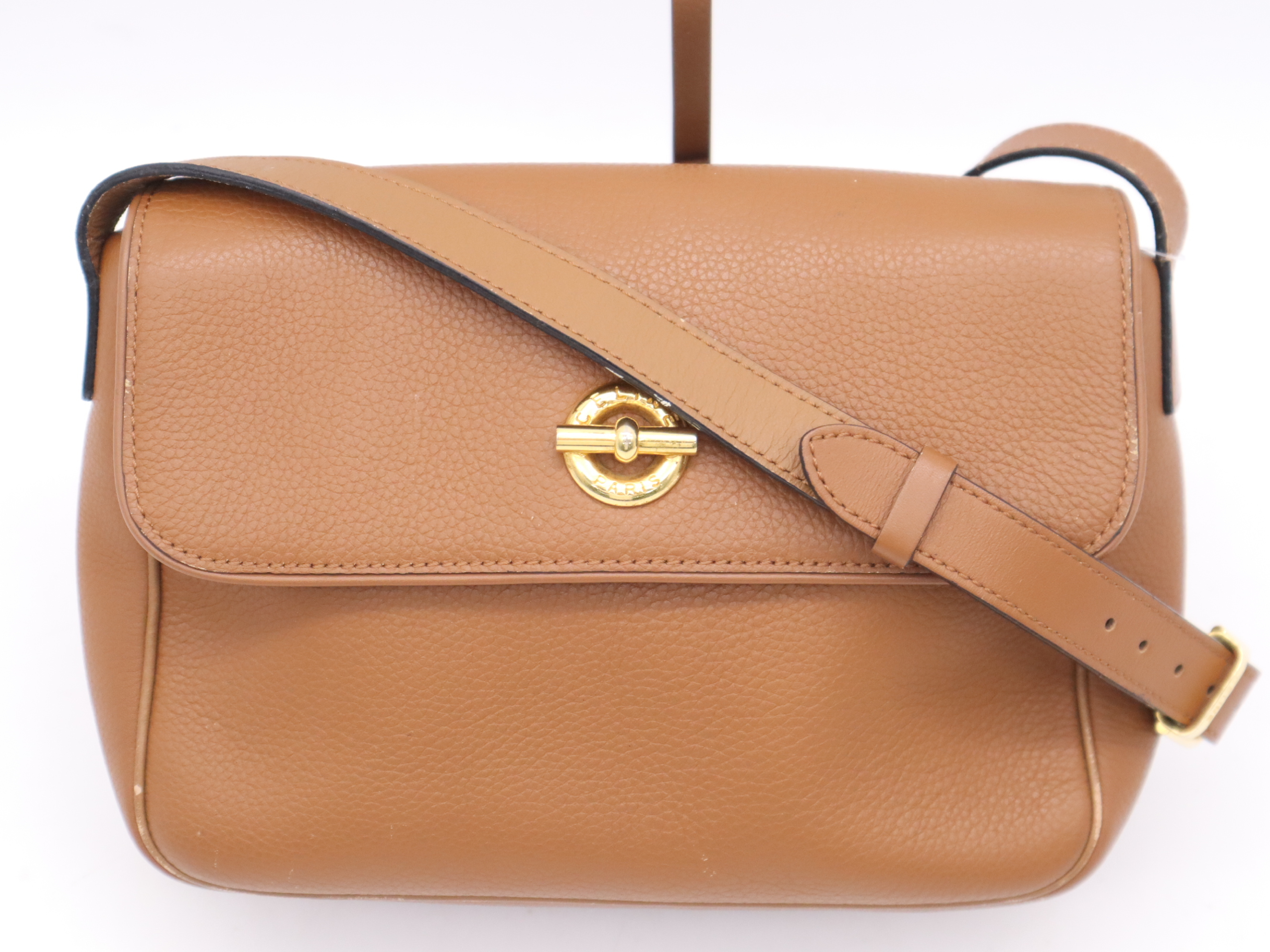 Leather Shoulder Bag, Brown, Gold Hardware