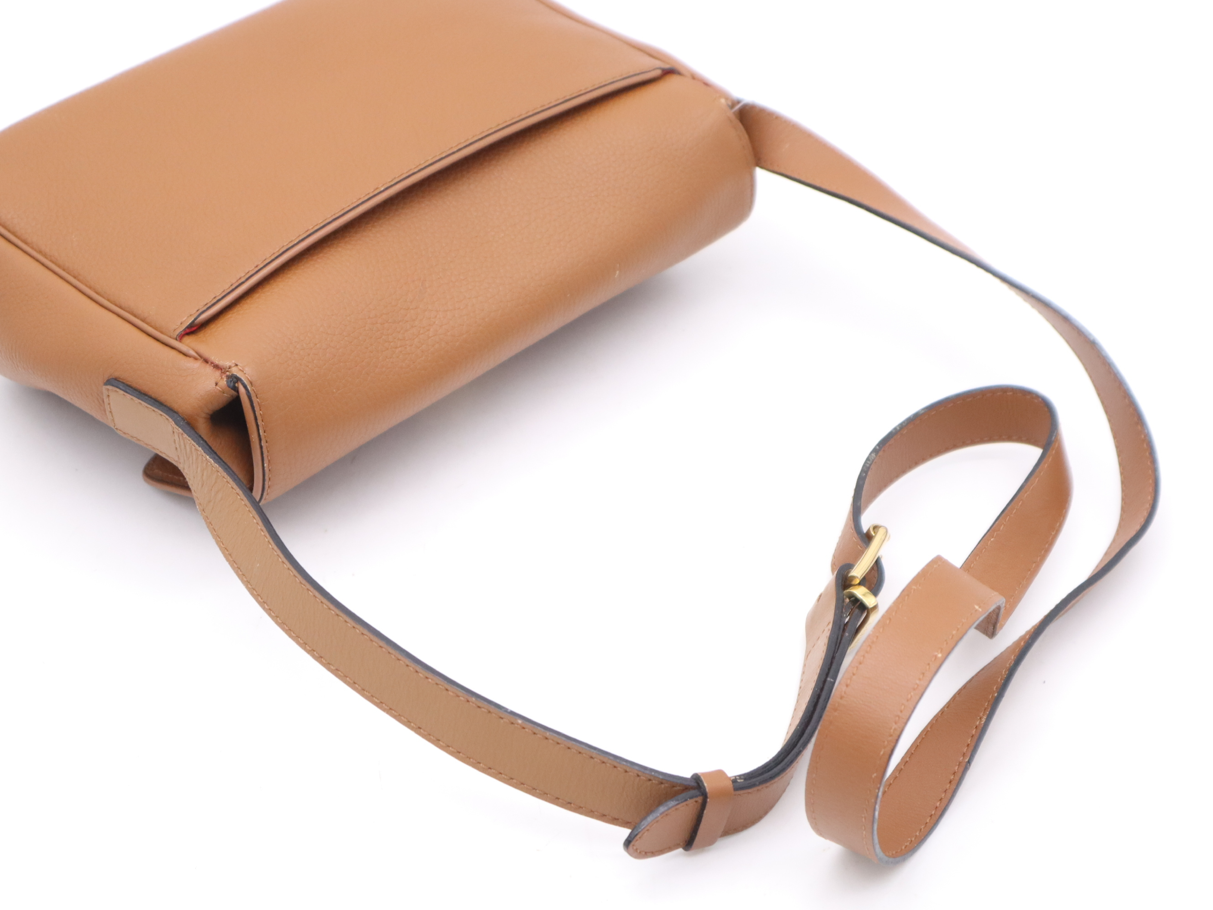 Leather Shoulder Bag, Brown, Gold Hardware — view 6