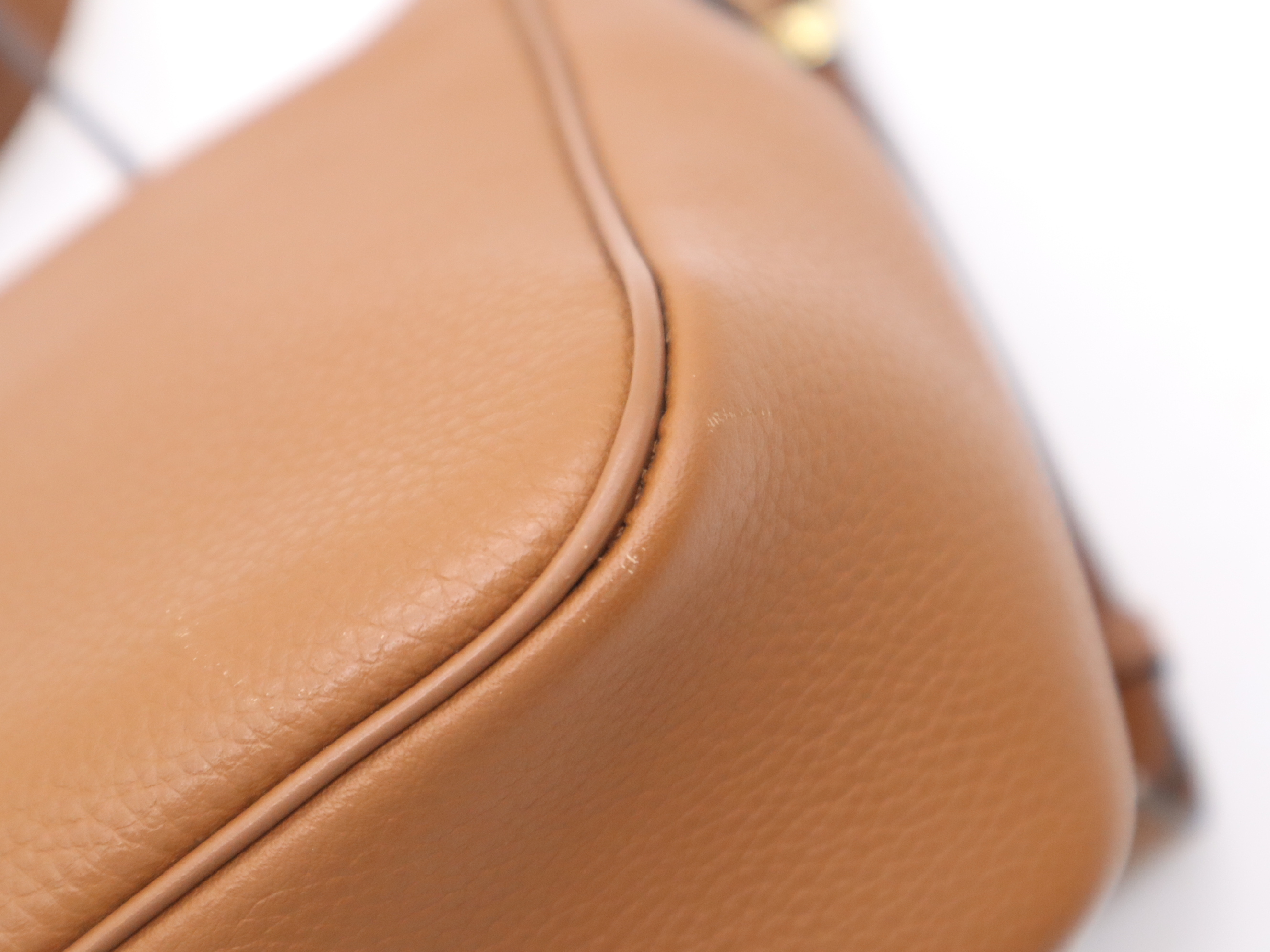 Leather Shoulder Bag, Brown, Gold Hardware — view 10