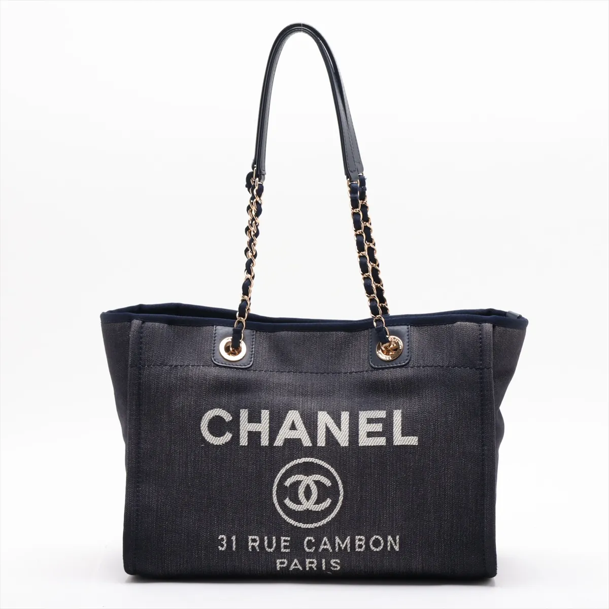 Deauville MM Denim Chain Tote Bag, Blue with Gold Hardware, Item No. 17783255, Series 17
