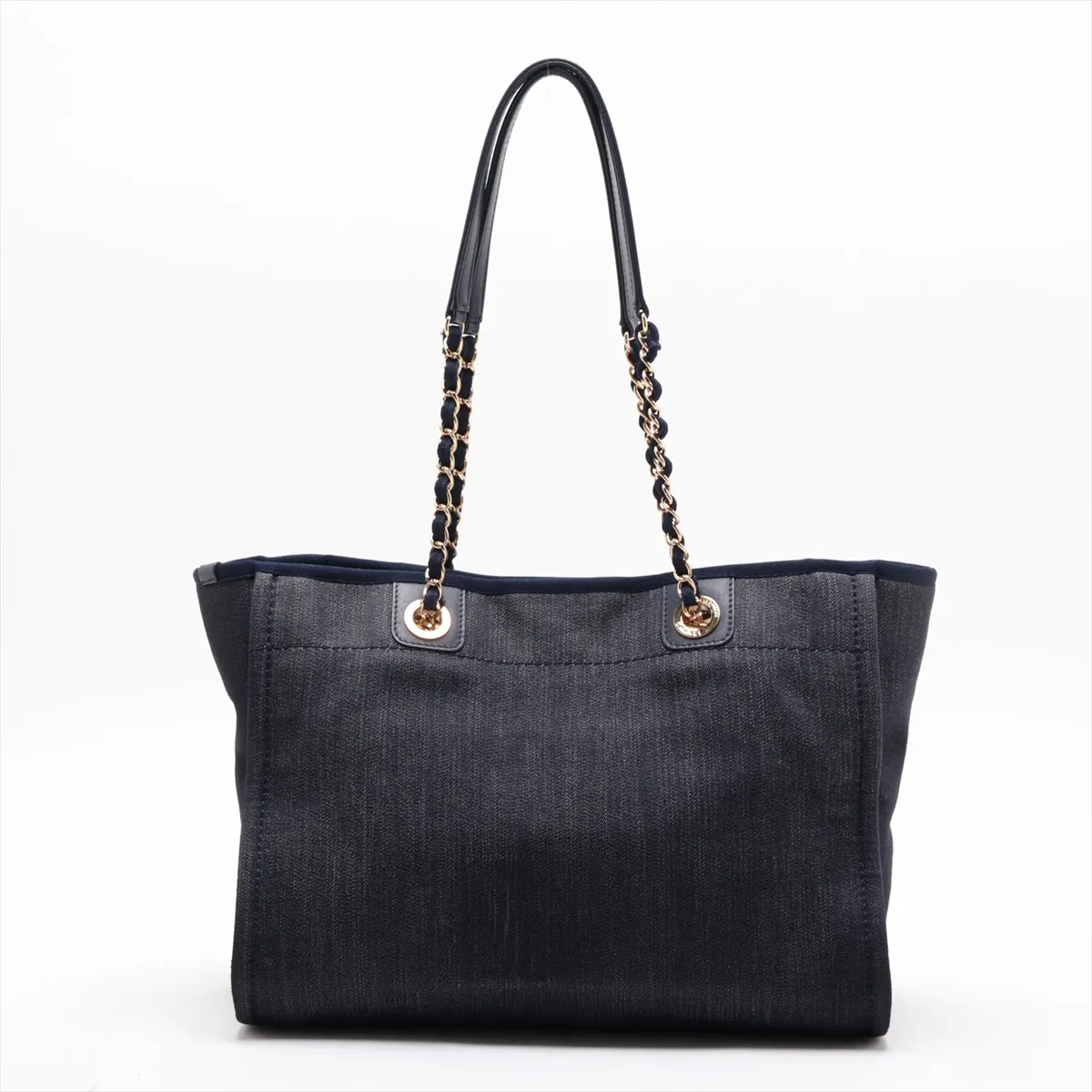 Deauville MM Denim Chain Tote Bag, Blue with Gold Hardware, Item No. 17783255, Series 17 — view 2