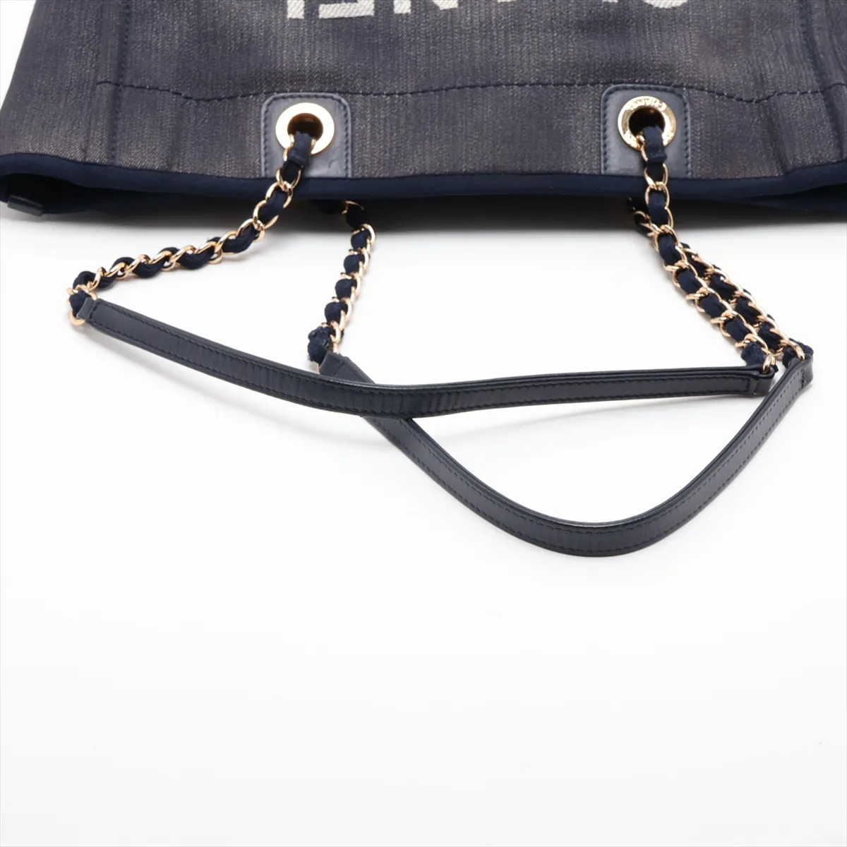 Deauville MM Denim Chain Tote Bag, Blue with Gold Hardware, Item No. 17783255, Series 17 — view 5