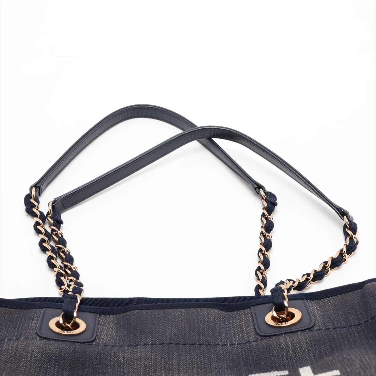 Deauville MM Denim Chain Tote Bag, Blue with Gold Hardware, Item No. 17783255, Series 17 — view 6