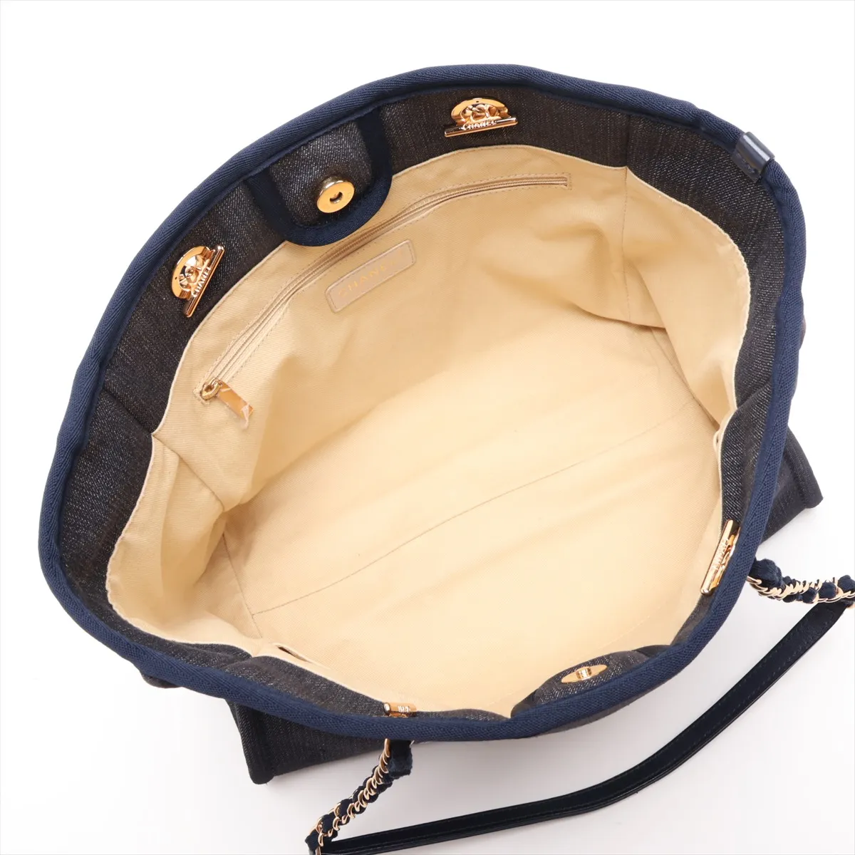 Deauville MM Denim Chain Tote Bag, Blue with Gold Hardware, Item No. 17783255, Series 17 — view 7