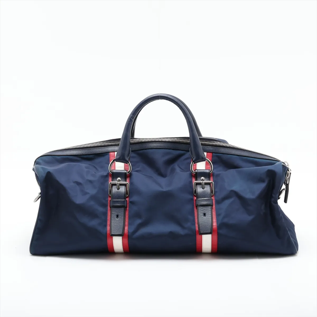 Tessuto Nylon x Leather 2-Way Boston Bag, Navy — view 2
