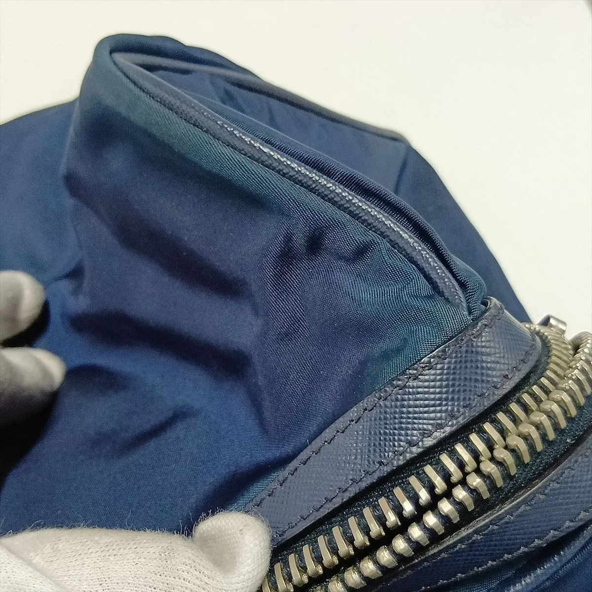 Tessuto Nylon x Leather 2-Way Boston Bag, Navy — view 12