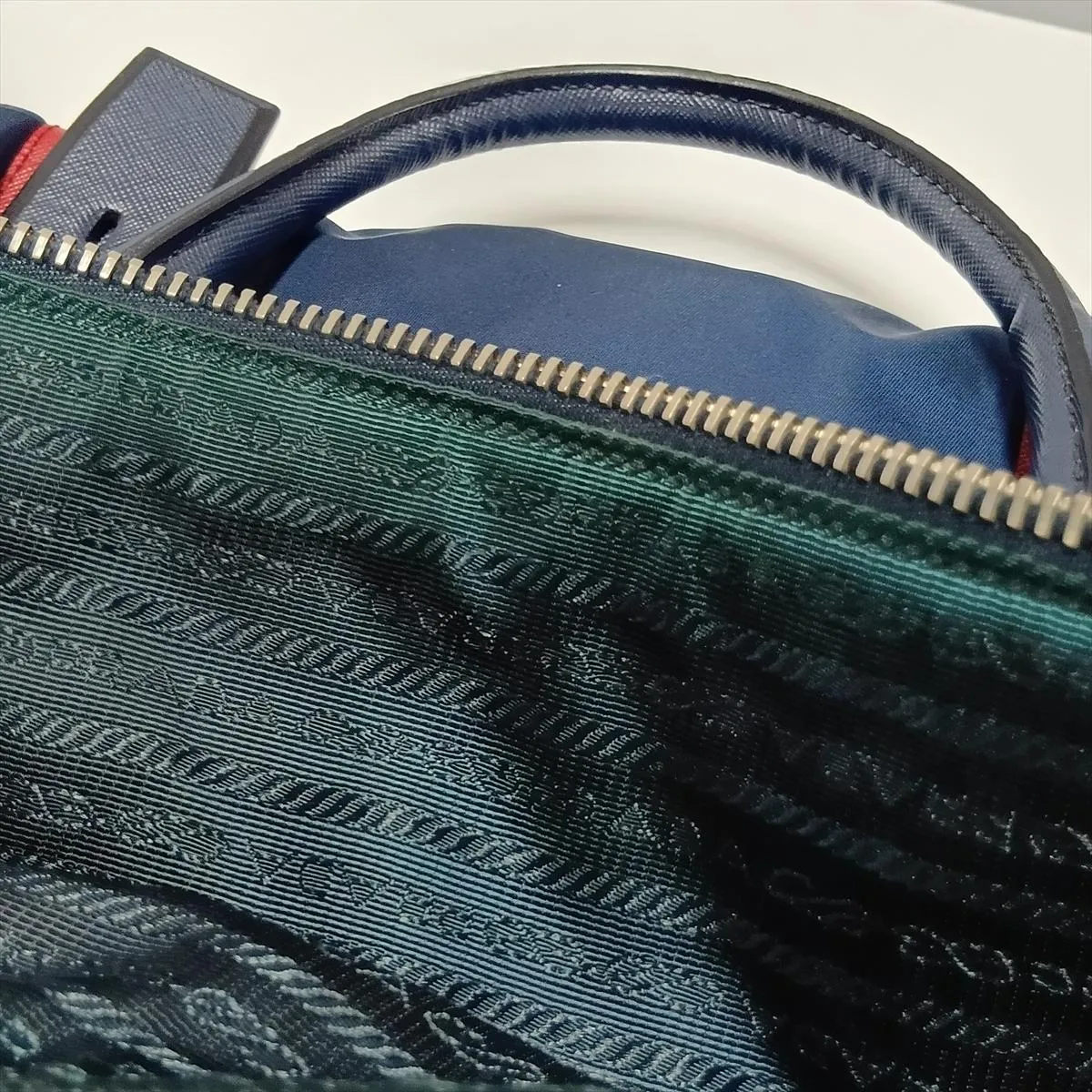Tessuto Nylon x Leather 2-Way Boston Bag, Navy — view 14