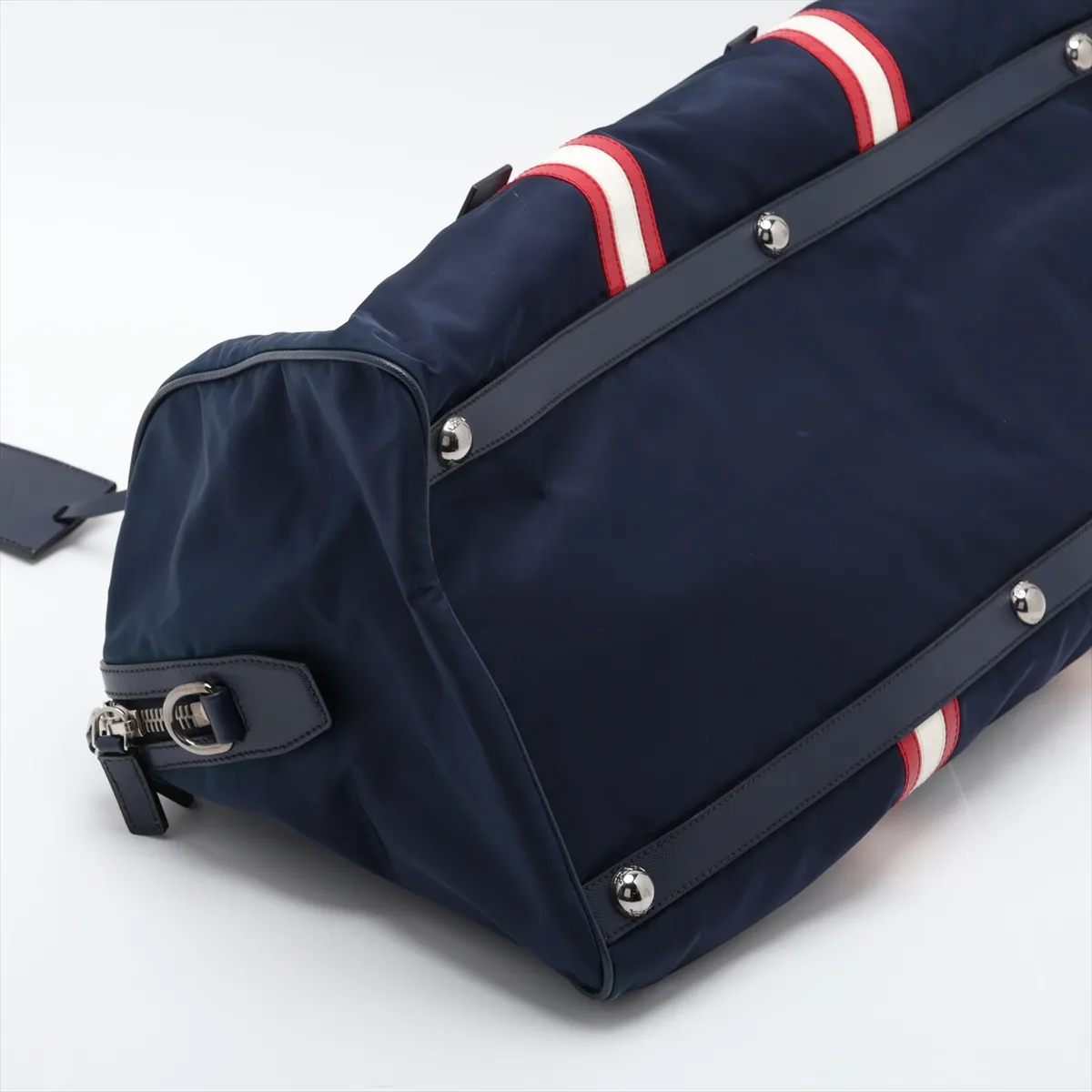 Tessuto Nylon x Leather 2-Way Boston Bag, Navy — view 4