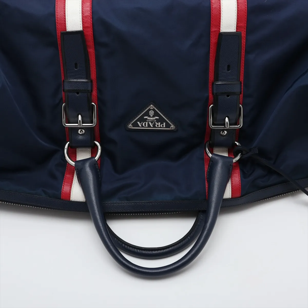 Tessuto Nylon x Leather 2-Way Boston Bag, Navy — view 5