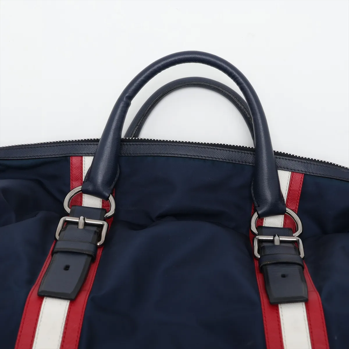 Tessuto Nylon x Leather 2-Way Boston Bag, Navy — view 6