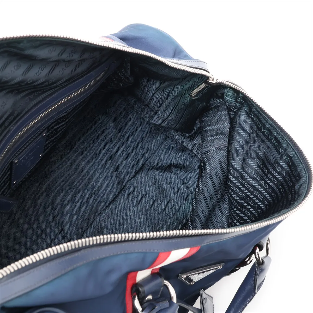 Tessuto Nylon x Leather 2-Way Boston Bag, Navy — view 8