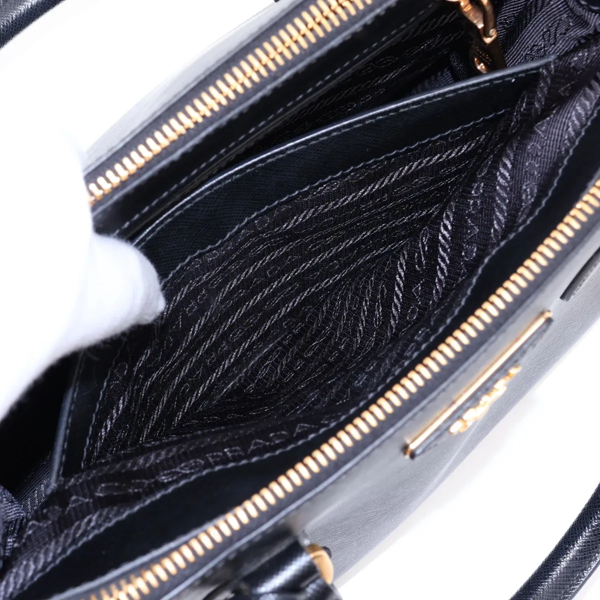 Saffiano Lux Leather 2-Way Handbag, Black, 1BA863 — view 11
