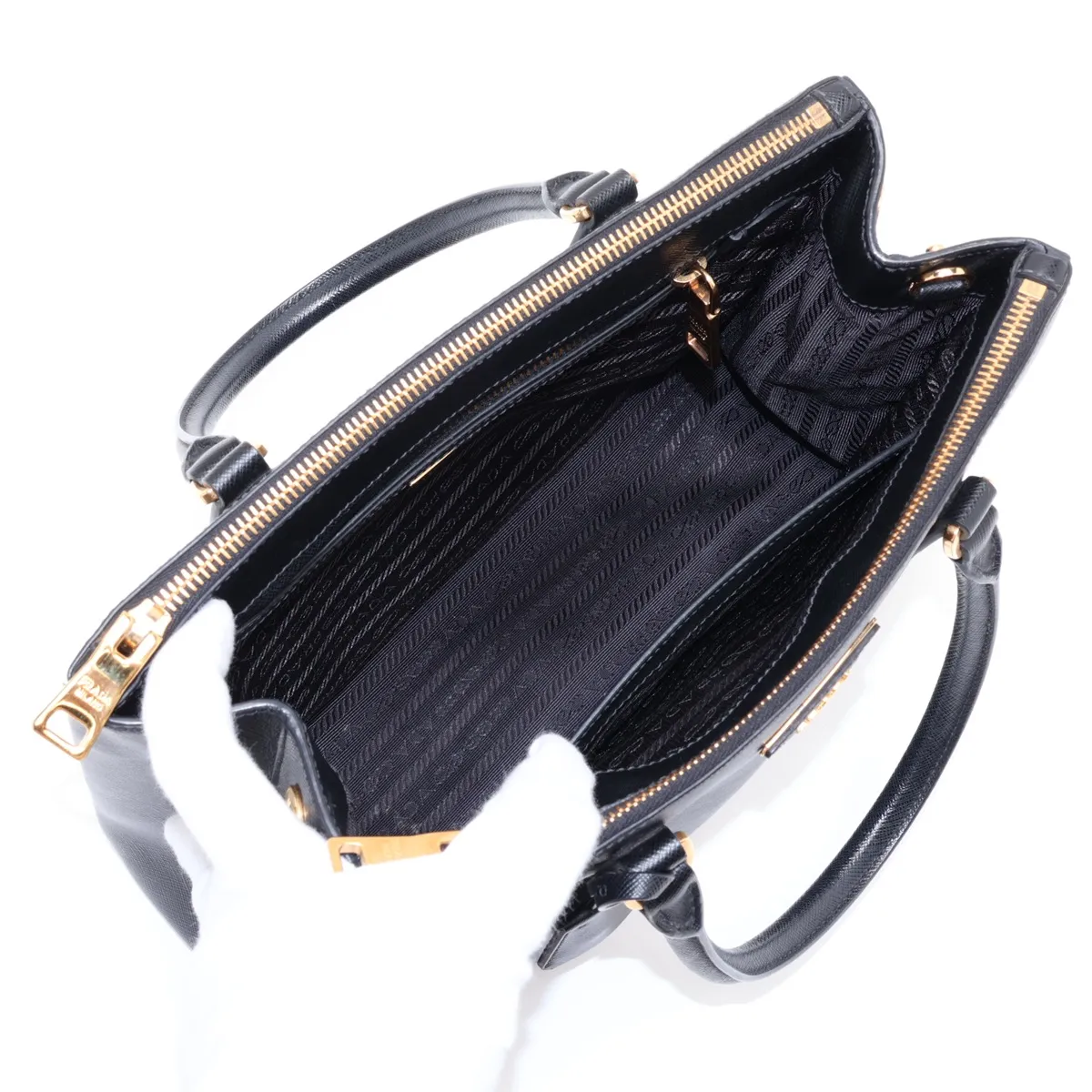 Saffiano Lux Leather 2-Way Handbag, Black, 1BA863 — view 8