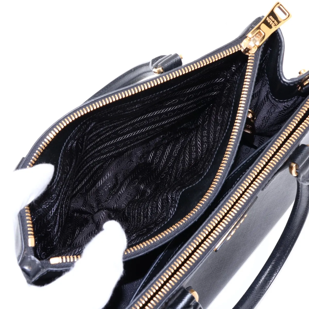 Saffiano Lux Leather 2-Way Handbag, Black, 1BA863 — view 9