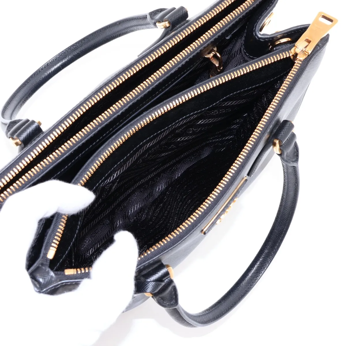 Saffiano Lux Leather 2-Way Handbag, Black, 1BA863 — view 10