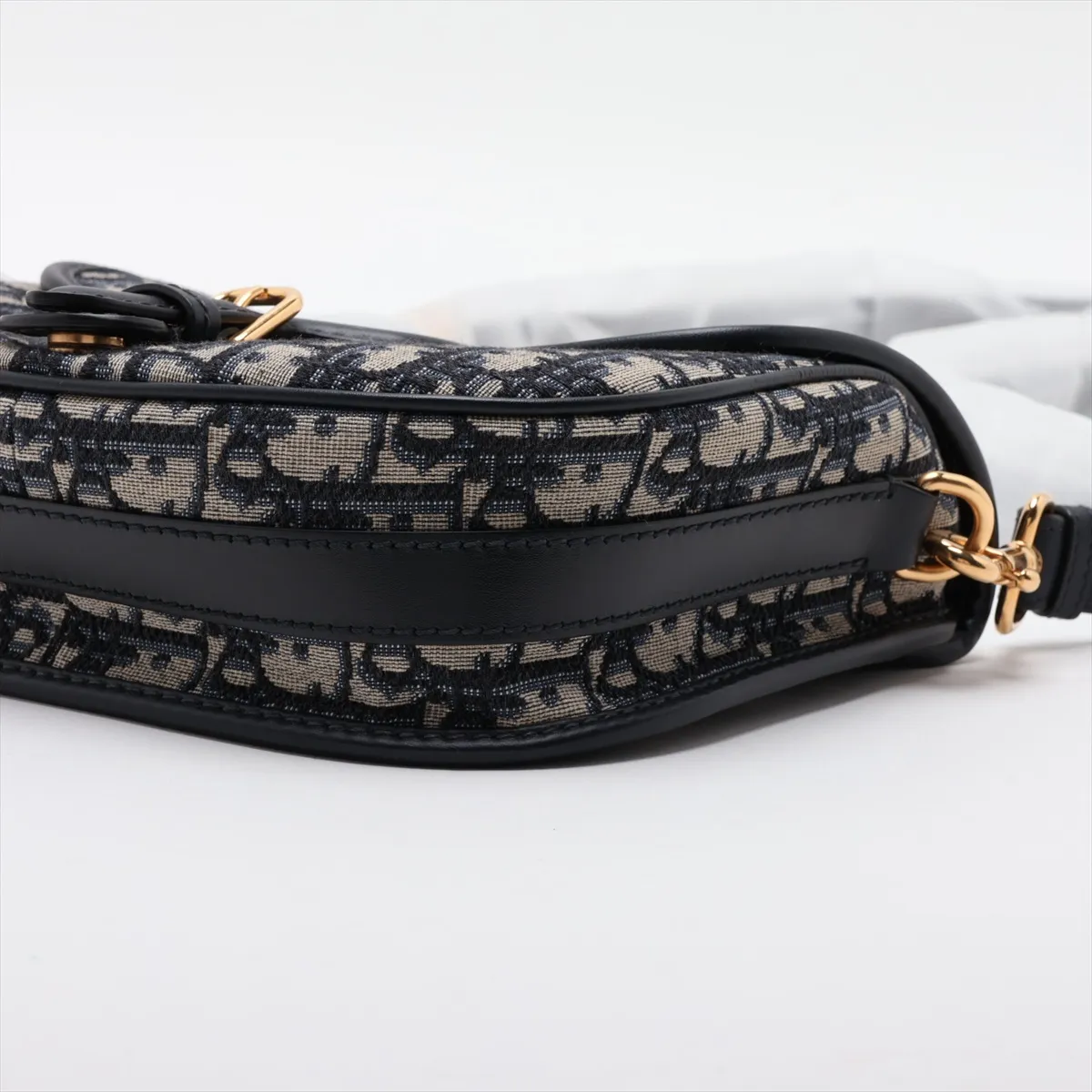 Oblique Bobby Canvas x Leather Shoulder Bag, Navy — view 3