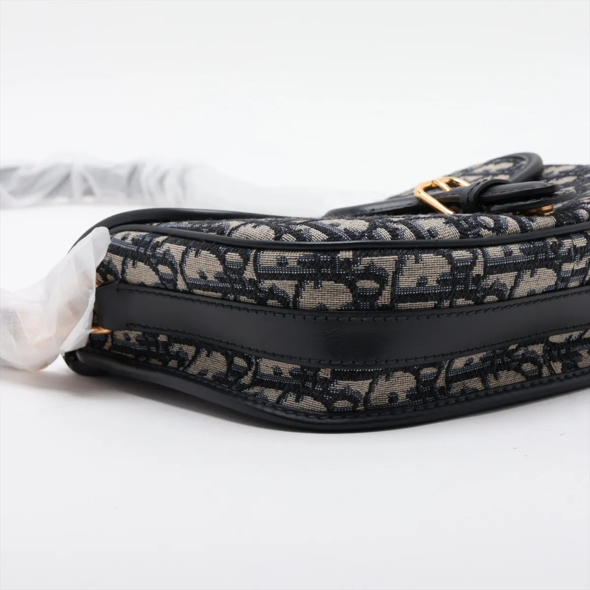 Oblique Bobby Canvas x Leather Shoulder Bag, Navy — view 4