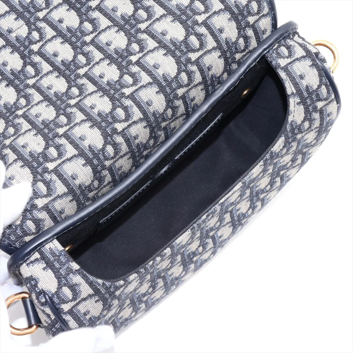 Oblique Bobby Canvas x Leather Shoulder Bag, Navy — view 6