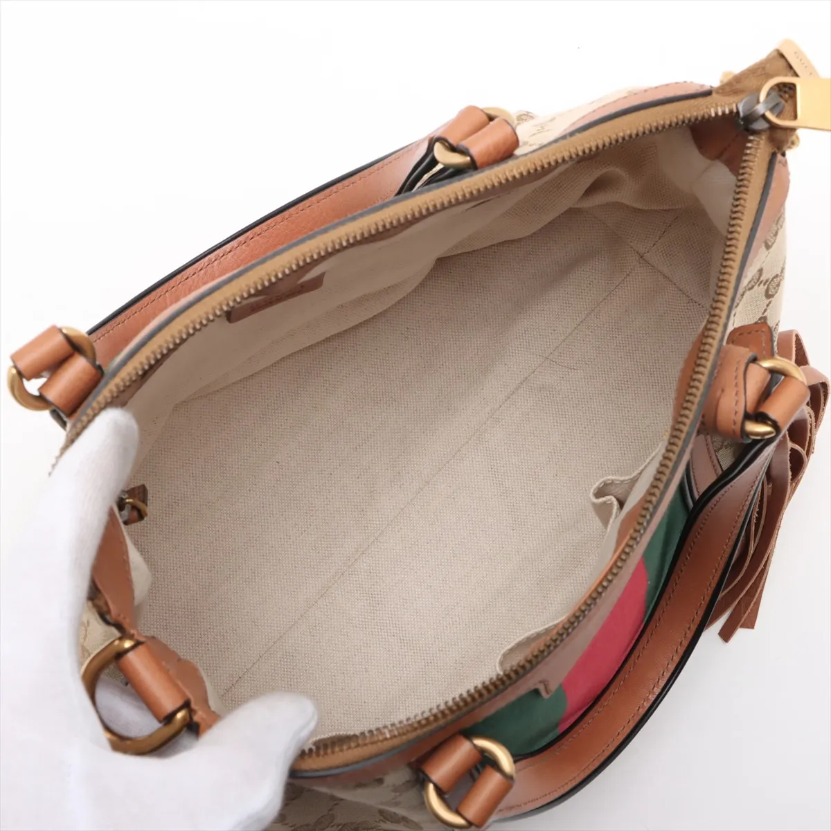 GG canvas x leather 2WAY handbag beige x brown 353114 — view 8