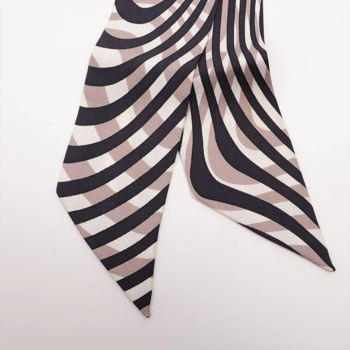 Twilly Scarf, Silk, Greige, Slight wear, loose threads, — view 2